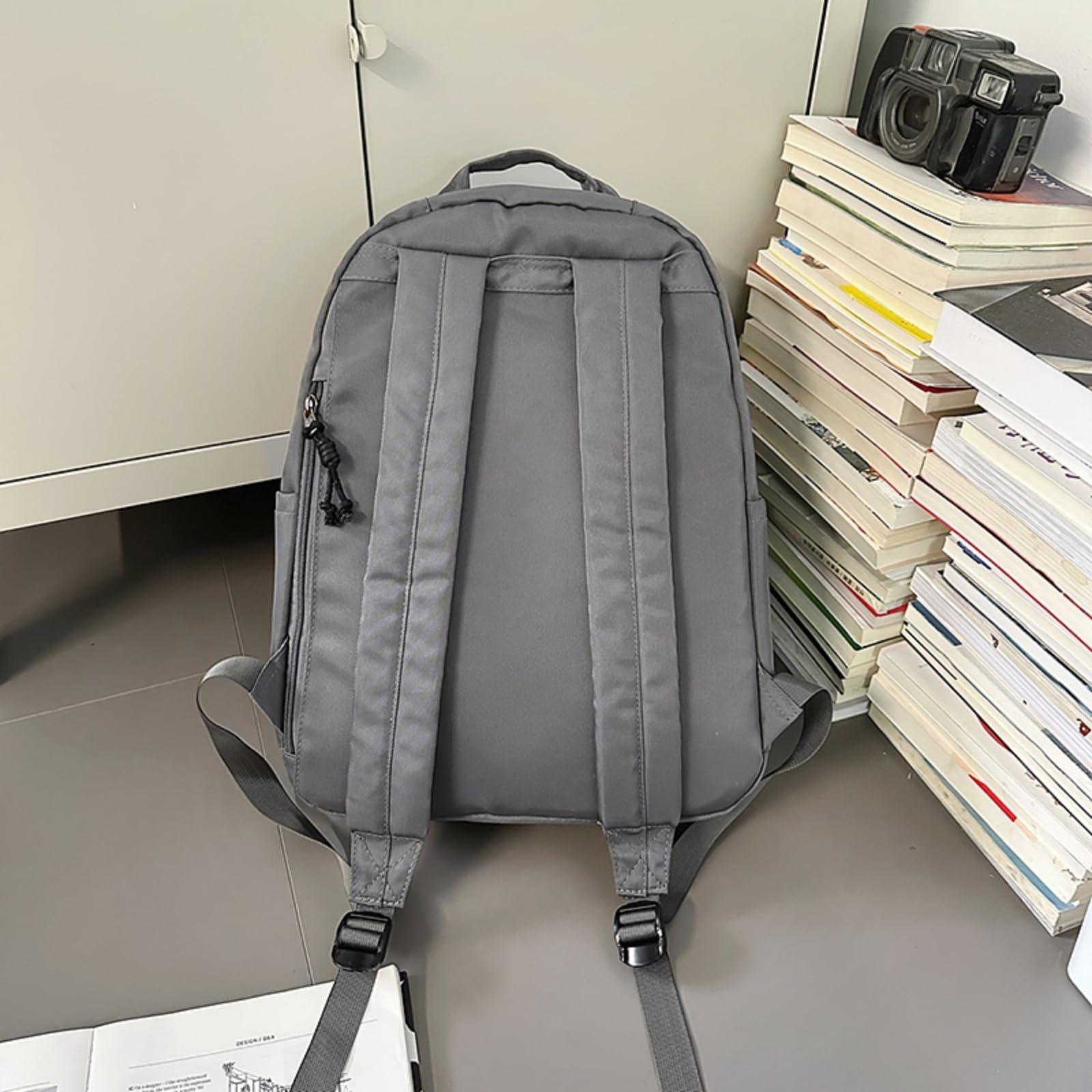 Zaino in Nylon Casual Multi Tasca, Scolastico per Laptop di Viaggio Giornaliero Adolescente-Beige