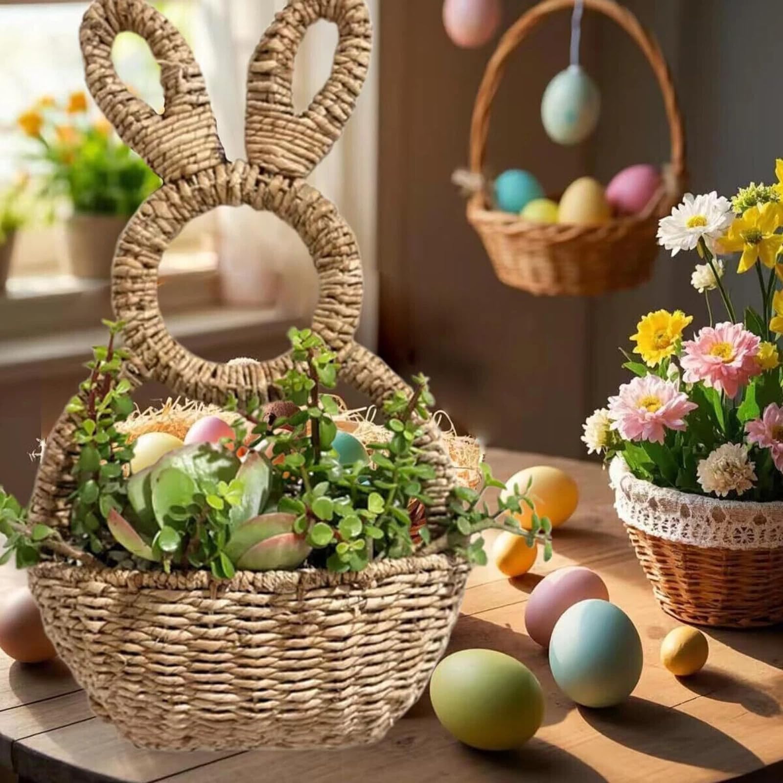 Panier de Lapins, Panier tissé Fait à la Main, Couronne Suspendue pour Portes d ' entrée, décorations de Lapins, Poche Murale, Poche Suspendue de Pâques