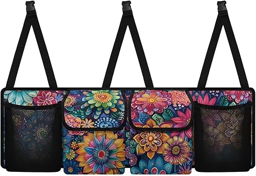 Miniatura 1 de Hippie Boho Floral Blossoms - Organizador de maletero de automóvil, bolsa de almacenamiento de carga colgante para comestibles, organizador de carga