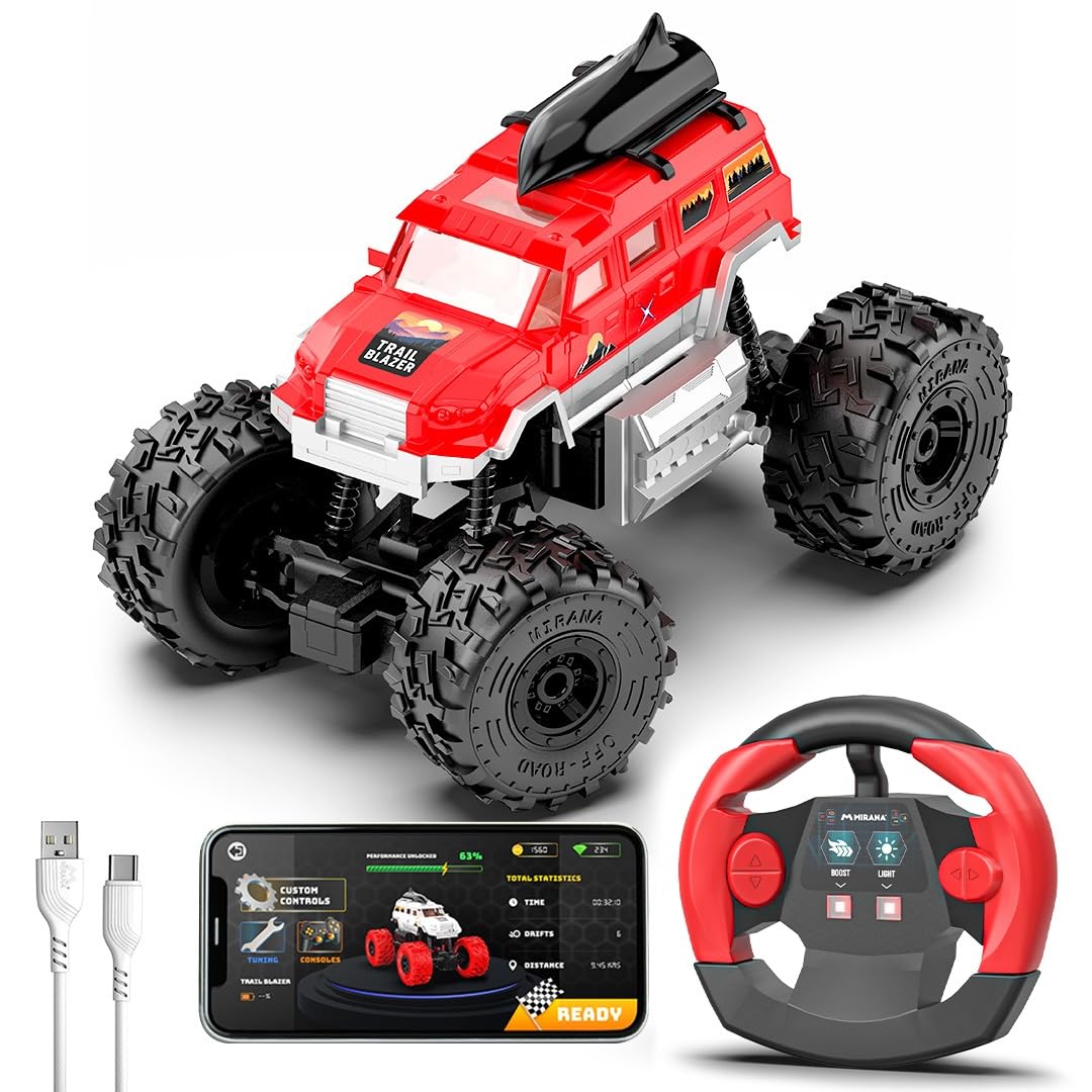 Cockatoo-Kids Trailblazer 2WD Rechargeable Remote Control Car with App & Remote, Off-Road Monster Truck Toy for Boys Girls, Nitro Boost, Shock Absorber, Bluetooth Speaker, Fast USB Charging, Red-image-10