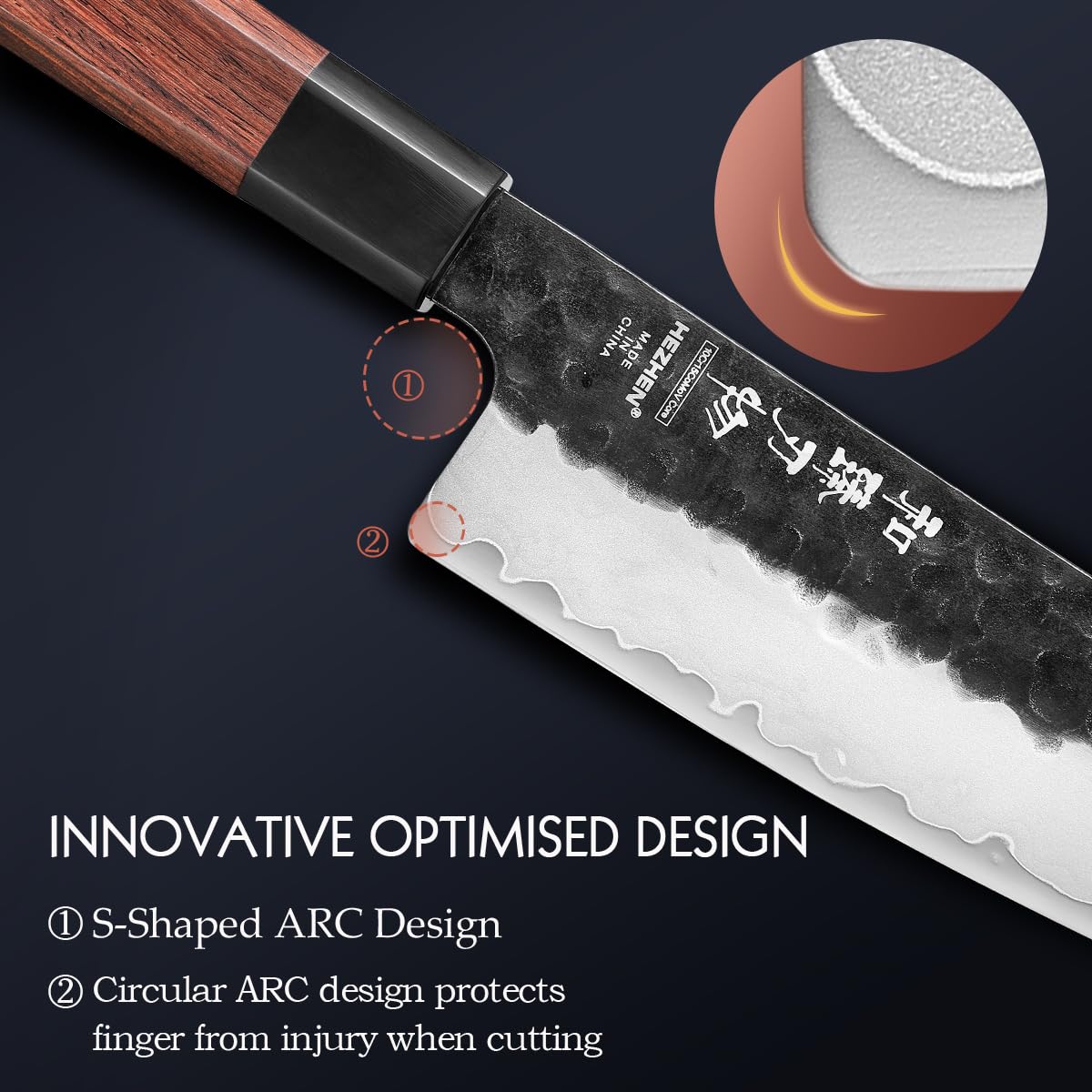 HEZHEN Set di Coltelli da Cucina Ceppi Portacoltelli, Coltello Santoku Stile Giapponese Coltelli da Chef, Forbici da Cucina Blocco Coltelli in Legno di Acacia