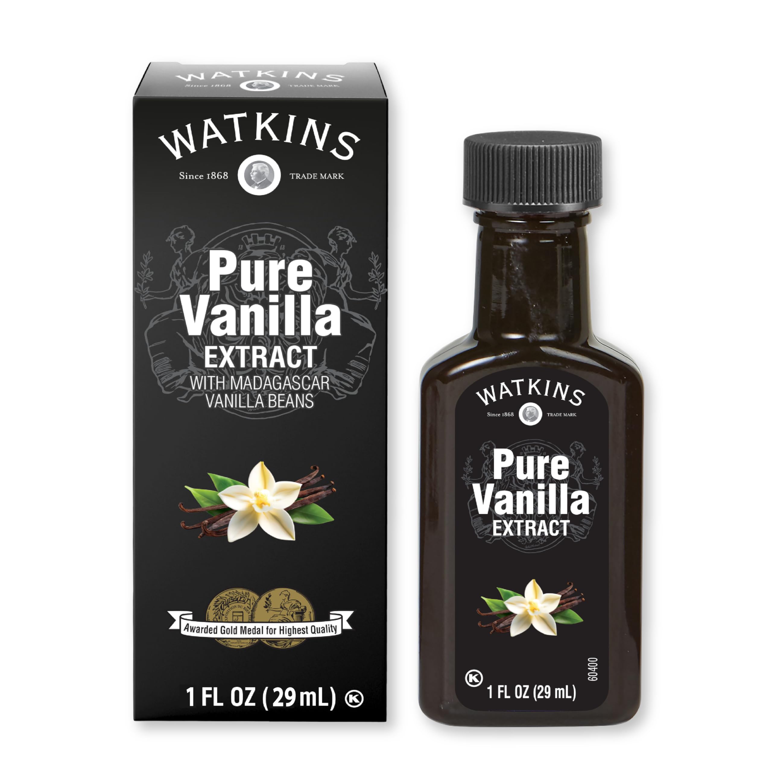 Watkins Pure Vanilla Extract, with Madagascar Vanilla Beans, Non-GMO, Kosher, 1 oz. Bottle, 1-Pack