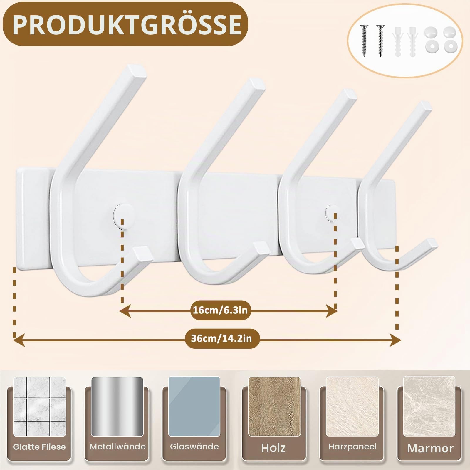 Kleiderhaken Wand, Garderobenhaken Weiß Wandgarderobe Edelstahl Hakenleiste Garderobenleiste für Garderobe Bad Küche (Weiß, 4 Haken - 2 Stück)