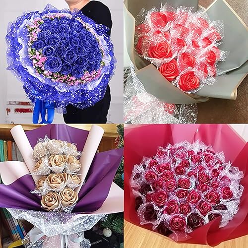 Miniatura 7 de EUBUY Papel de malla para envolver flores, 1 rollo de 16 yardas y 6 pulgadas de ancho con puntos de nieve para envolver flores, papel de malla de