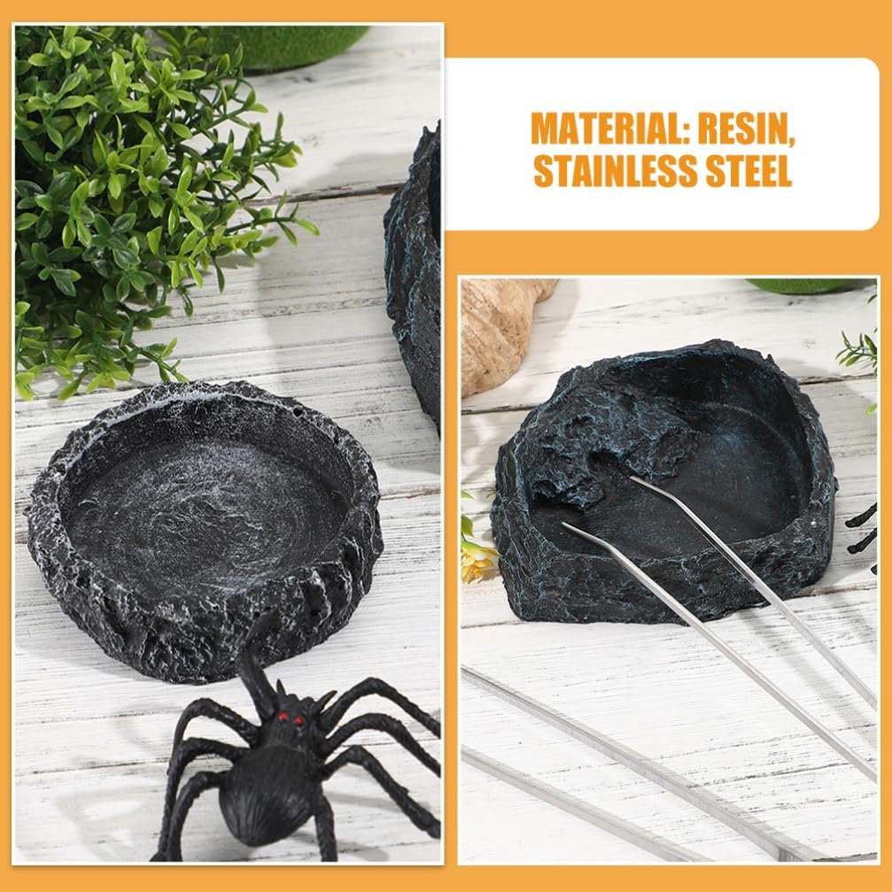 Alipis 1set Reptile Feeding Bowl of Bearded Dragon Food Dish Water Bowl with Tweezers for Lizard Snake Crab Other Reptiles Easy to Clean Design