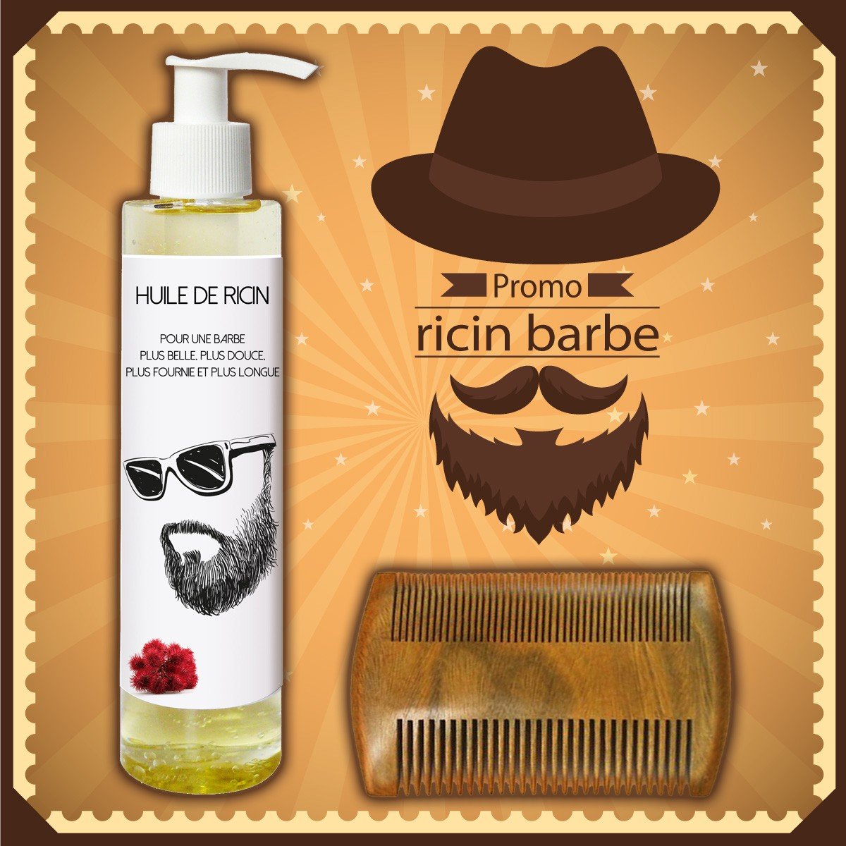 Aceite de ricino para barba + peine para barba de sándalo antiestático, 1 litro