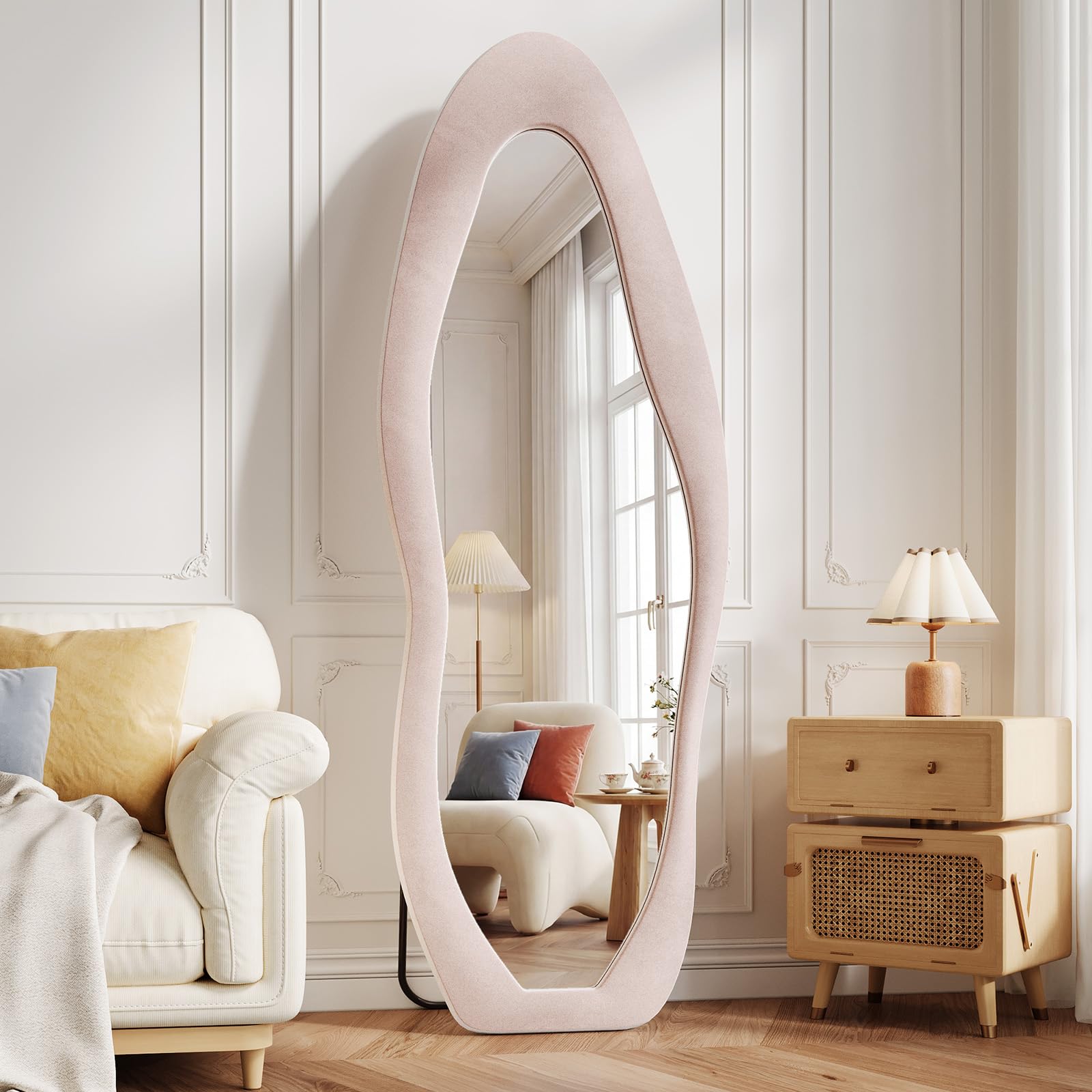 Koonmi Pink Mirror Full Length 63"x24", Wavy Full Body Mirror