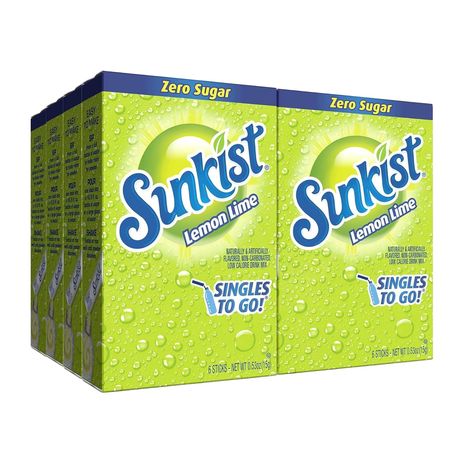 Sunkist Soda Lemon Lime Singles To Go Drink Mix, 0.53 OZ, 6 CT (Pack of 8)