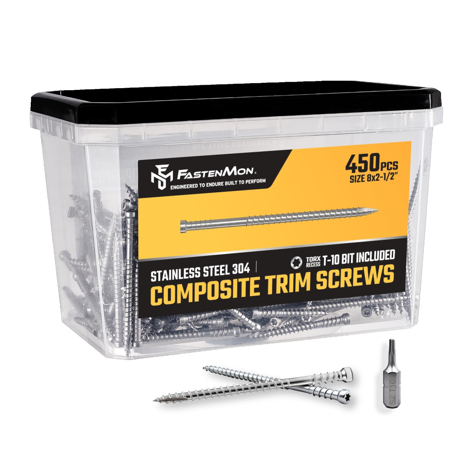 FM FastenMon Composite Trim Screws, #8 x 2-1/2” Stainless Steel 304, 450pcs, Hidden Fastener for PVC & Wood, Outdoor Deck, & Exterior, Rust-Resistant,