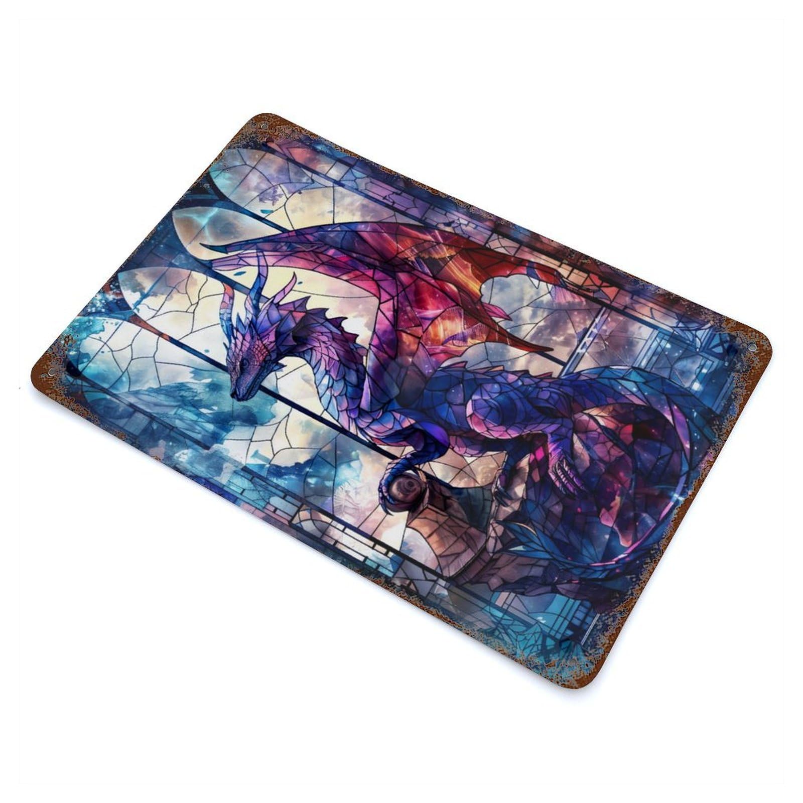 Tranquil Azure Dragon 11.8"x7.9" Distressed Metal Wall Sign, Retro Wall Decor for Garage, Bar And Workshop Decor