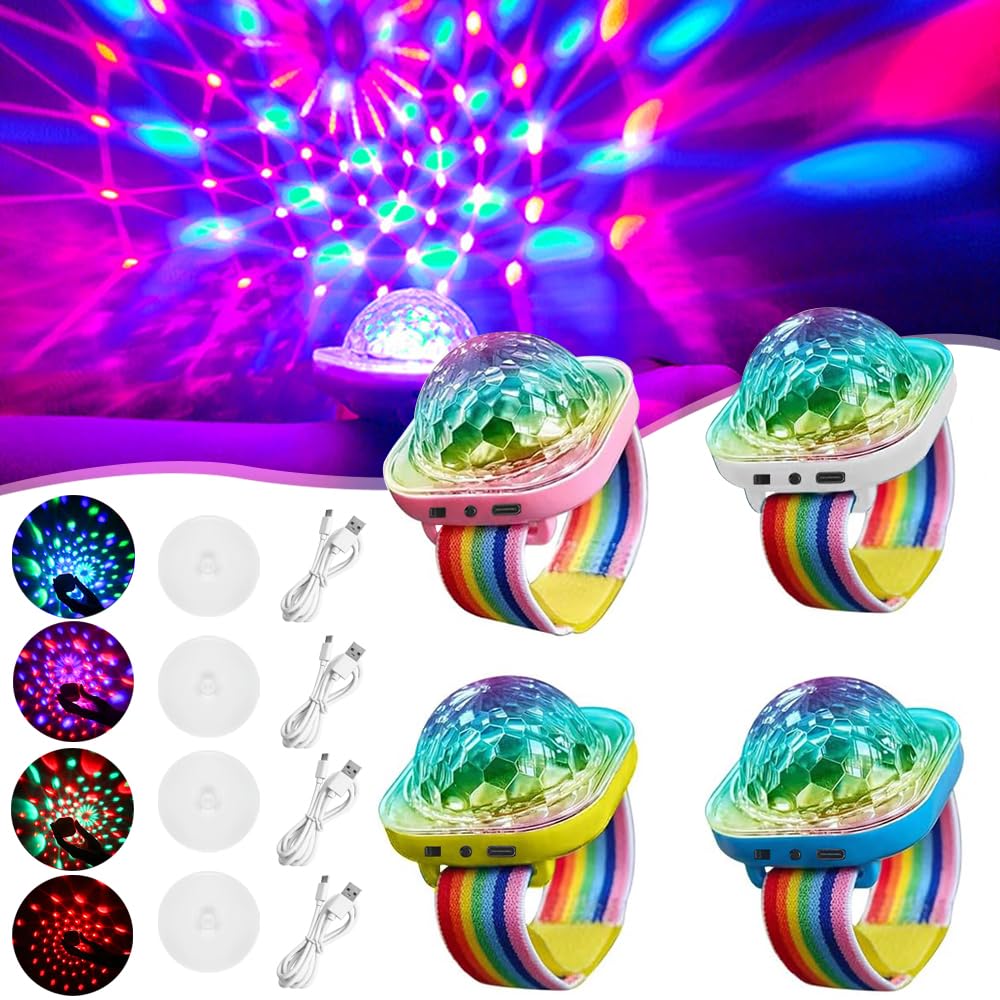 HuaMuDM Disco Ball Bracelet Party Light, Pack of 4 Music-Controlled Disco Ball Light, USB Rechargeable with Suction Cup