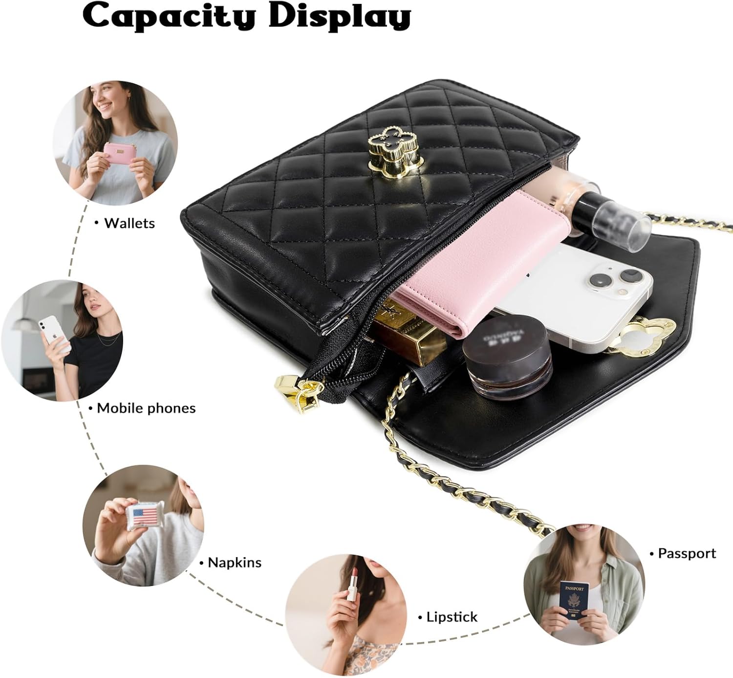 Quilted Leather Crossbody Bags for Women Trendy Ladies Shoulder Purse Satchel HandBag with Chain Strap - Image 2