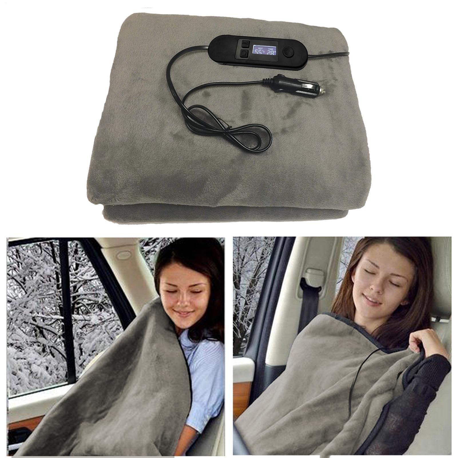 Couverture chauffante, 12 V, avec arrêt Automatique, 5 Niveaux de Chauffage, minuterie d'arrêt Automatique, Protection Contre la surchauffe, 100 x 70 cm, Couverture chauffante électrique, en Flanelle