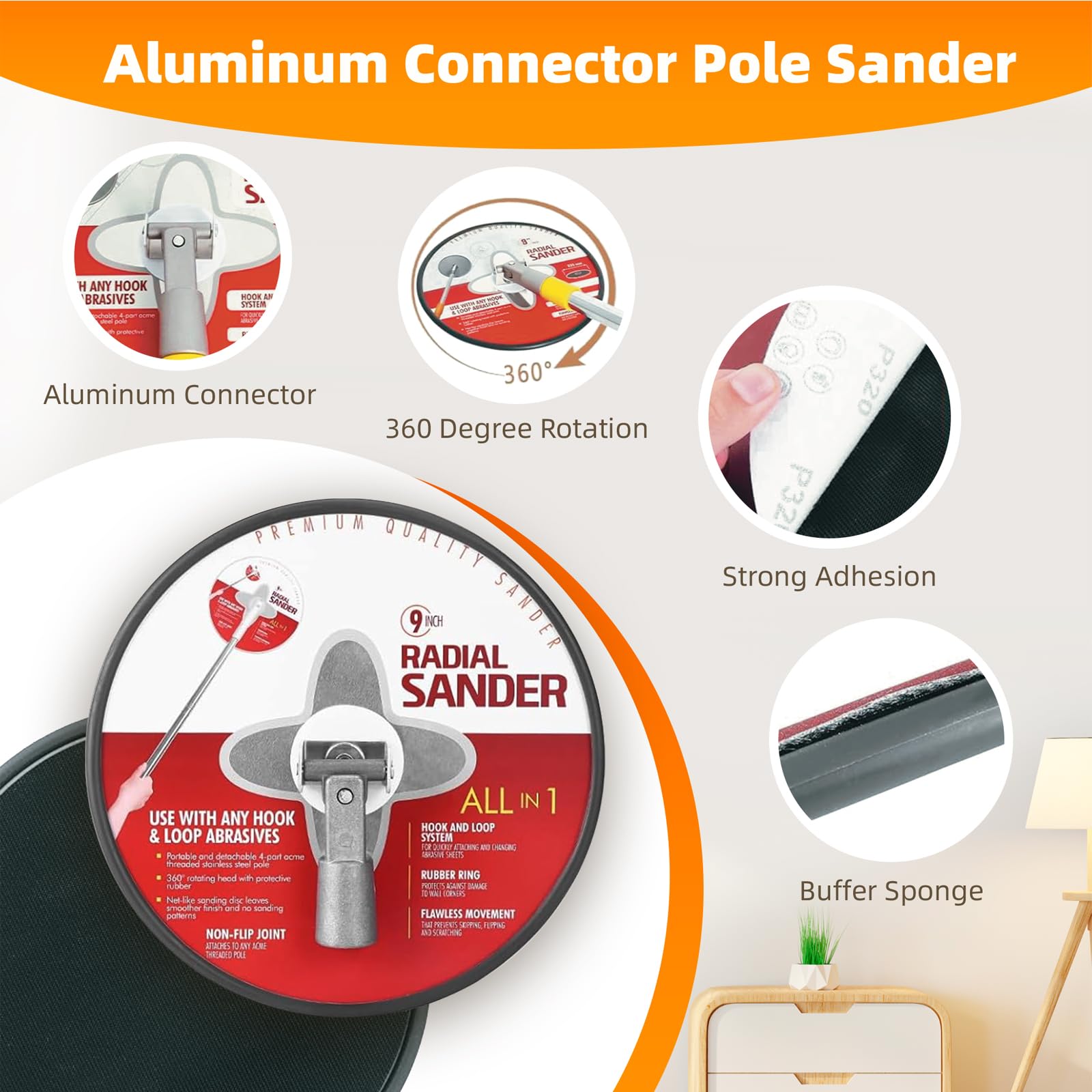 9 Inch Drywall Sander Pole Kit - Extend Your Reach! -2