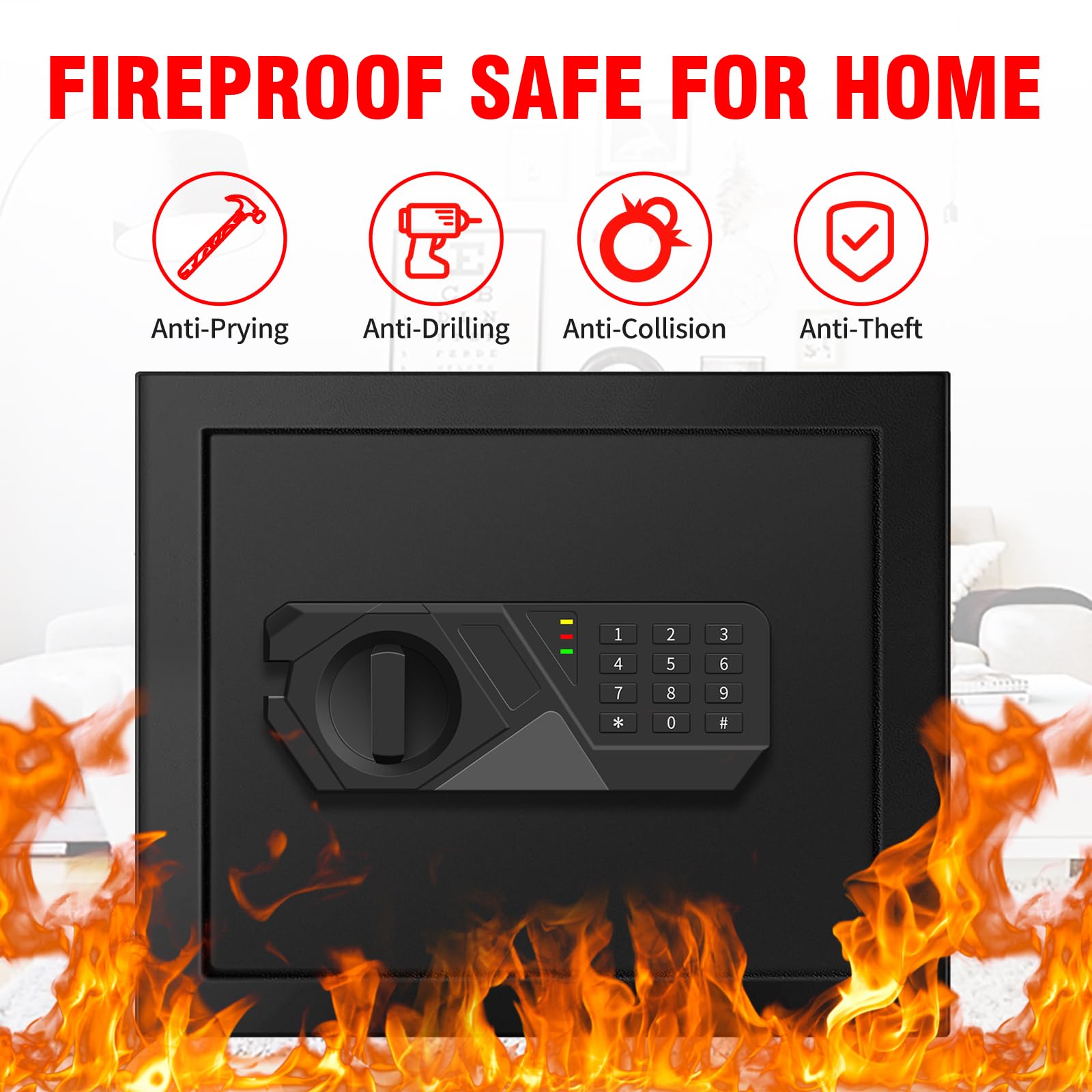1.6 Cuft Home Safes Feuer- und Wasserdicht, Anti-Diebstahl Feuerfeste Safe Box mit Digitaler Tastatur, Ersatzschlüsseln und abnehmbarem Regal, Persönlicher Safe Box für Dokumente Geld Schusswaffe