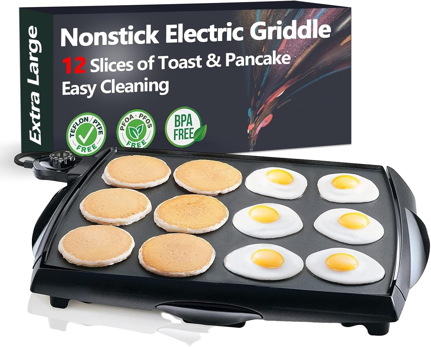 Electric Griddle Nonstick Extra Large - 16 Slices of French Toast at One Time, with Cool Touch, Temperature Control Griddles, Easy Cleaning, Black