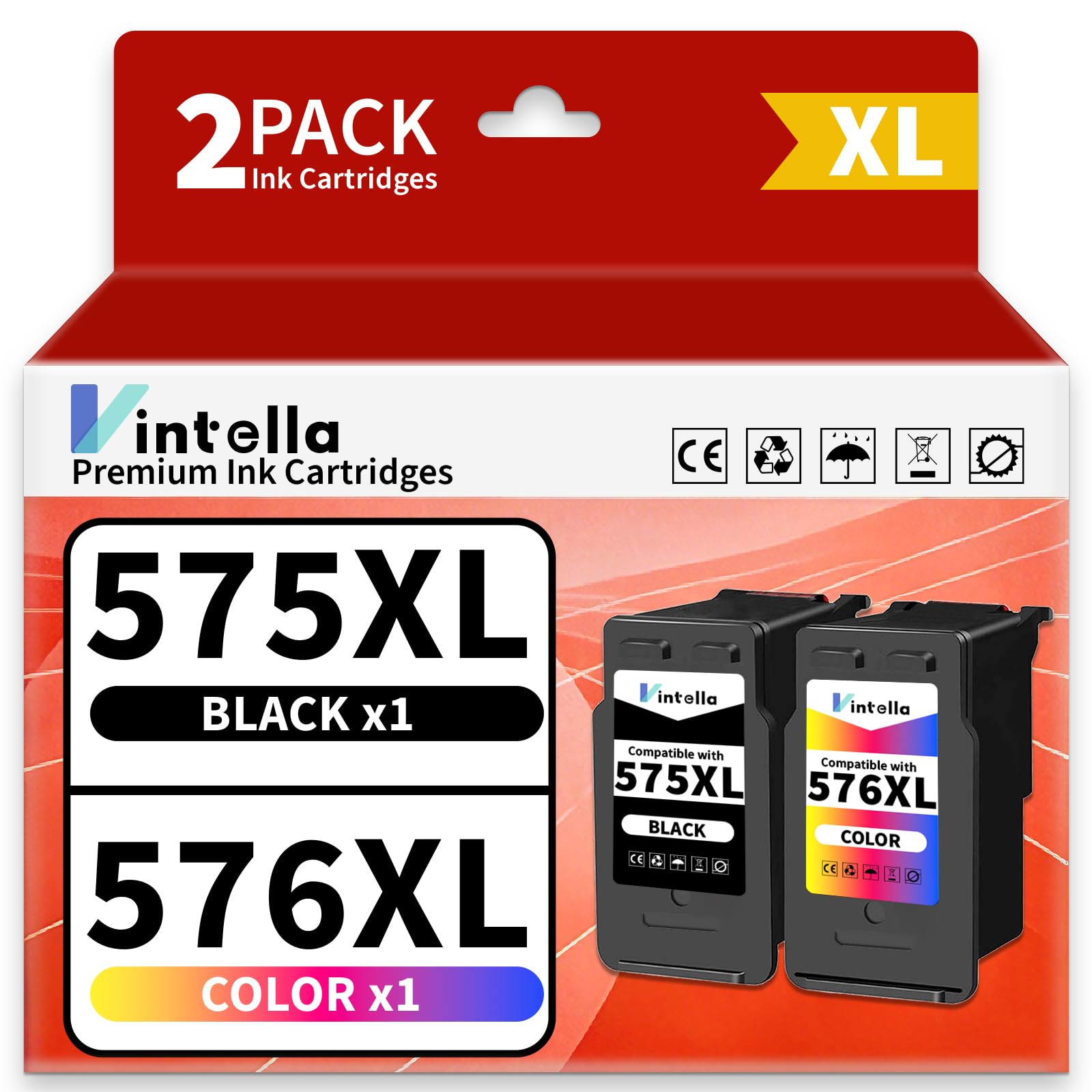 Vintella PG-575XL CL-576XL Cartucce d'inchiostro Sostituzione per Canon 575 576 XL Canon 575XL 576XL per Canon TS3550i TS3551i TS3750i TR4750i TR4751i TR4755i TR4756i (1 Nero, 1Tri-Colore)