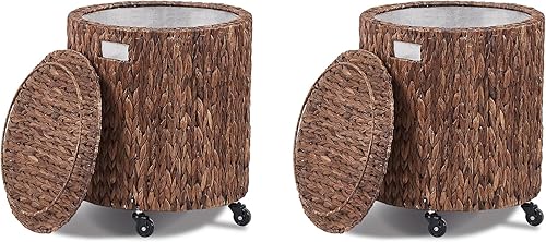 Miniatura 8 de Wimarsbon Puf otomano de 2 piezas, taburete de pie de hierba marina natural, otomana redonda tejida a mano, asiento decorativo bohemio, puf trenzado