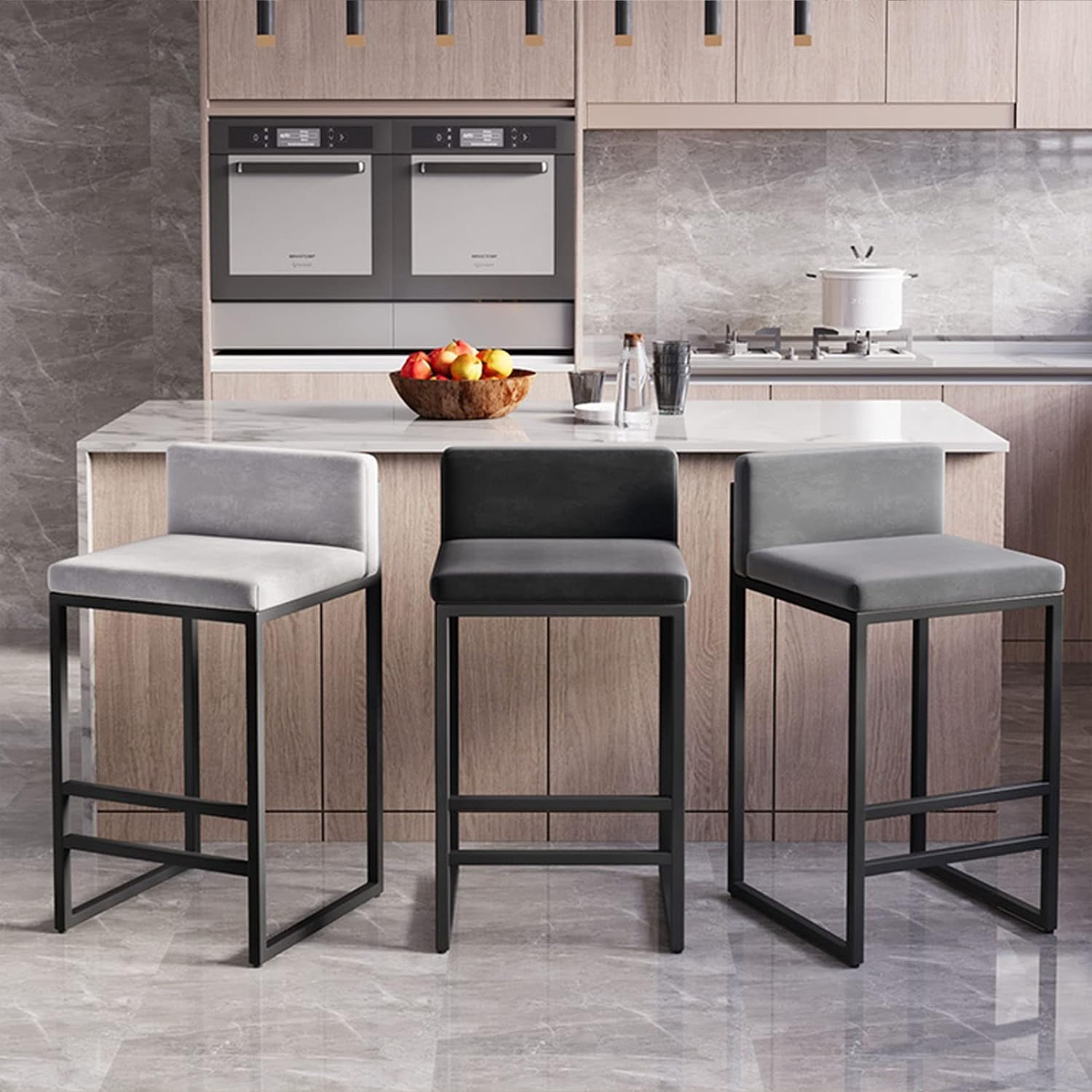 Set 2 Sgabelli Da Bar Con Schienale | Altezza 75 Cm | Pelle Sintetica
