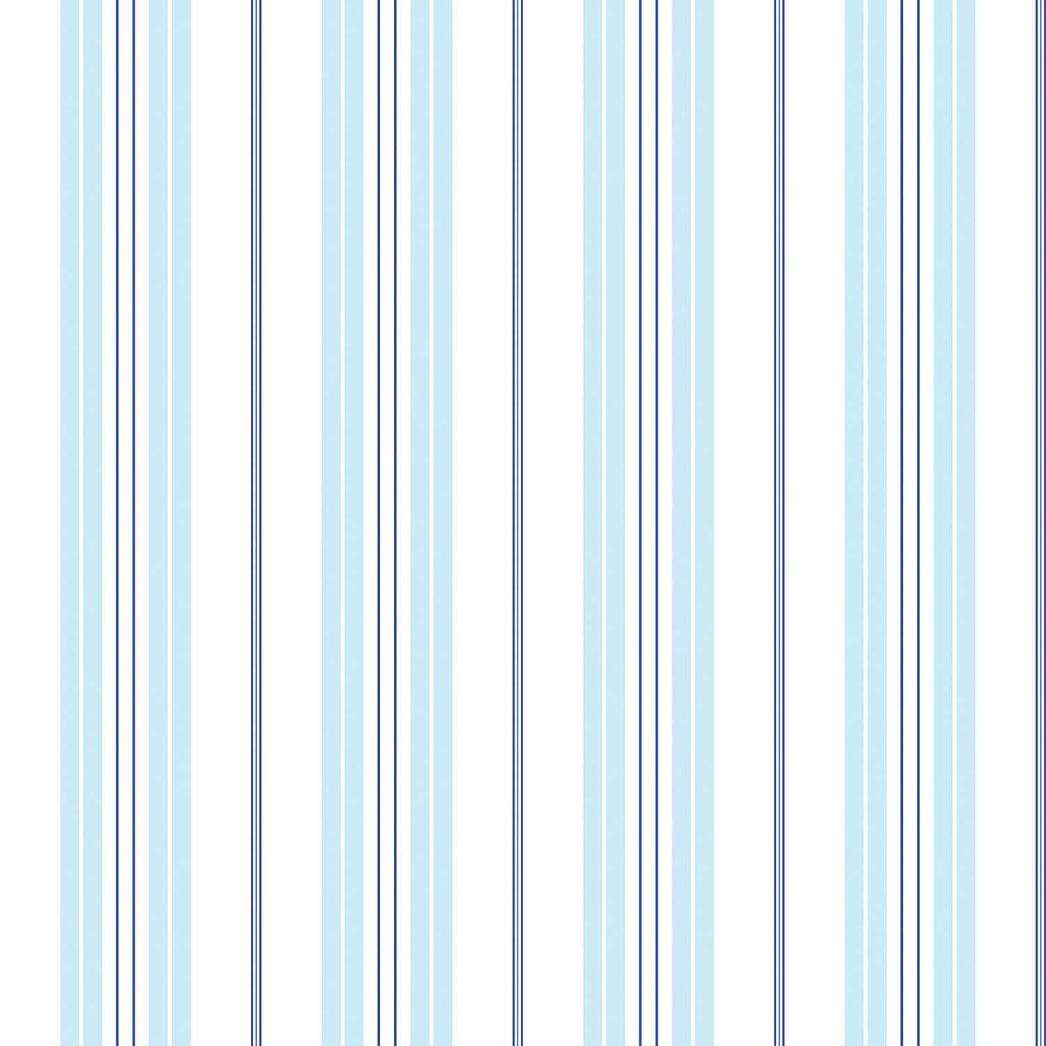 Galerie Deauville 2 Sky Blue Navy Blue White Two Colour Stripe Smooth Wallpaper from B&Q