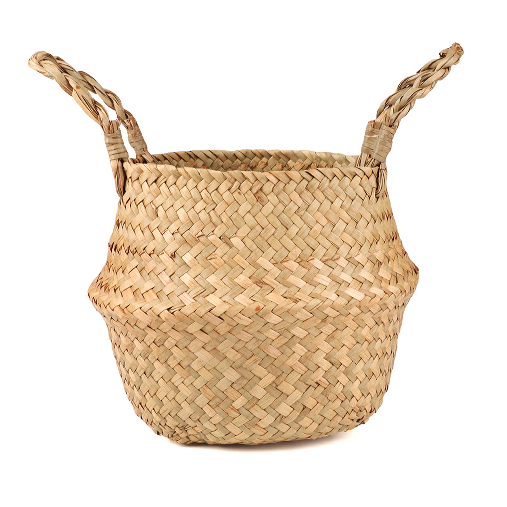 Woven Seagrass Belly Basket for Storage, Plant Pot, Laundry, Picnic and Grocery (Small, Original)