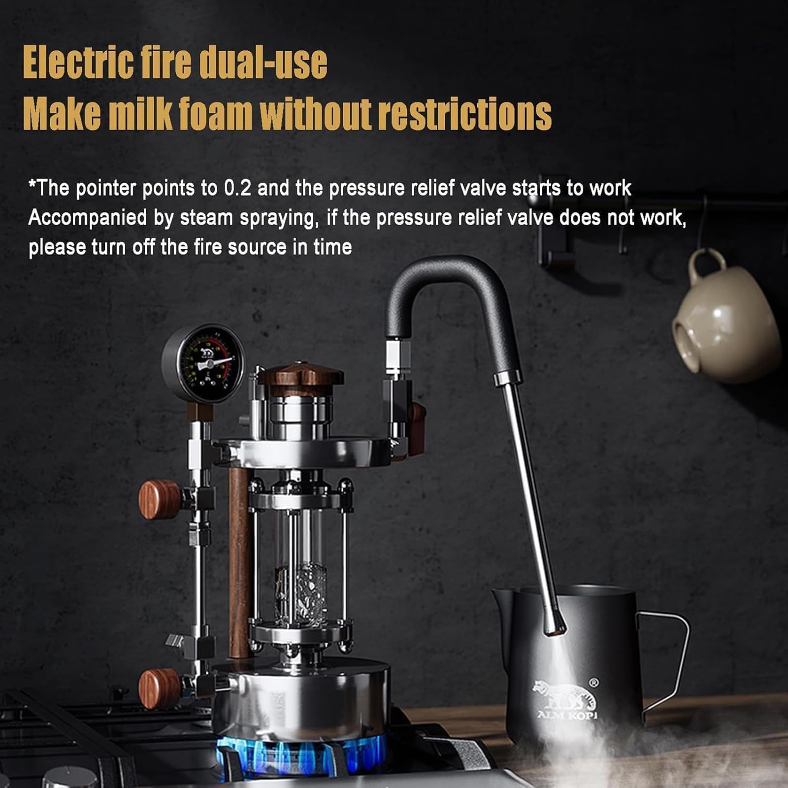 Espumador de leche portátil y vaporizador, máquina de espuma de mano, manguera ajustable, capacidad de 700 ml, presión de funcionamiento de 1 a 2,5 bar, calefacción dual para el hogar y camping