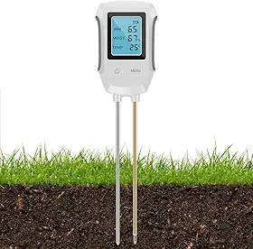 Medidor de pH do solo 3 em 1, testador de pH de temperatura de umidade, medidor digital de solo de sonda dupla com visor LCD retroiluminado, monitor de umidade de cuidados com plantas de alta