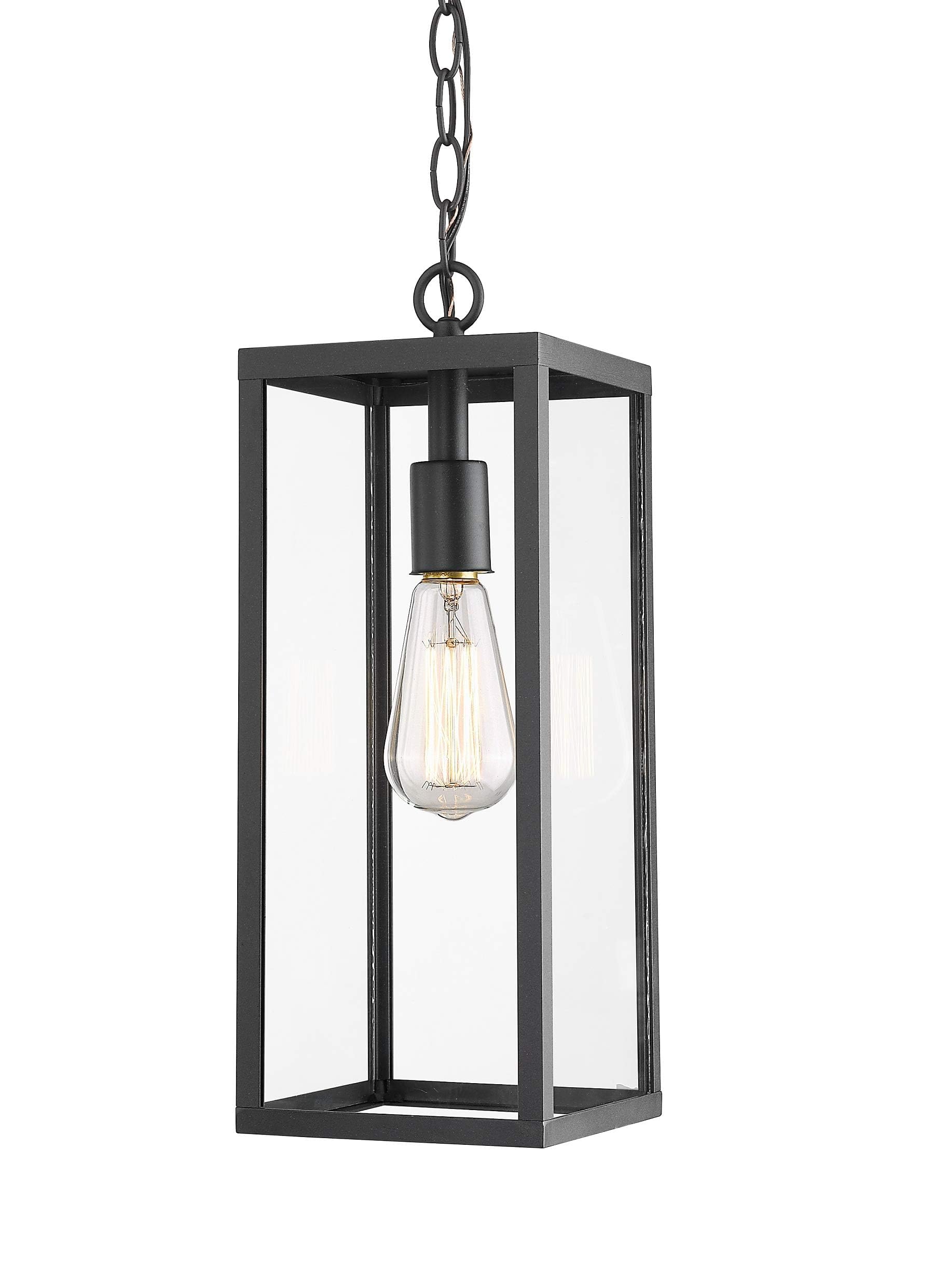 Bestshared 15 Inch Outdoor Pendant Lantern Light, Exterior Hanging Lights, Modern Porch Pendant Lighting Fixture with Clear Glass,Outdoor Indoor Ceiling Lamp for Patio, Pathway,Hallway