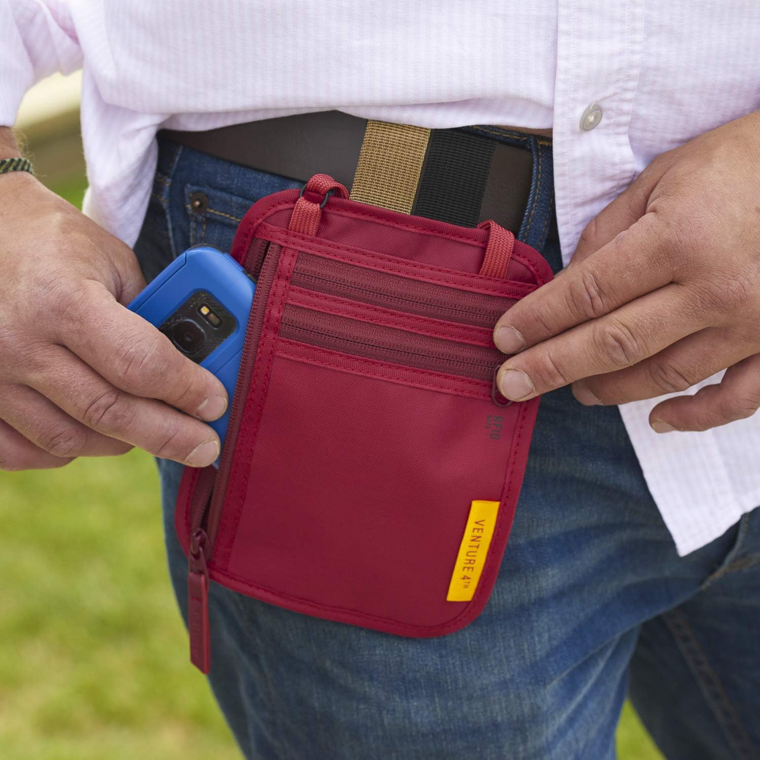 VENTURE 4TH RFID Blocking Travel Neck Wallet - Security Neck Pouch Passport Holder with Nylon Lining (Red) - Image 8