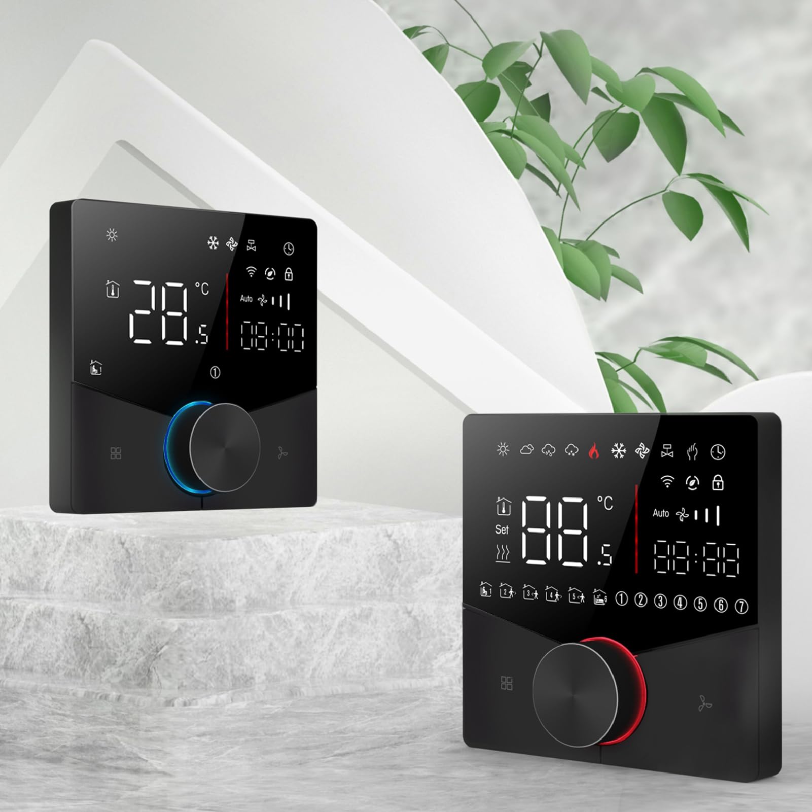 Sterownik temperatury do montażu naściennego – 5 Plus 2 dni 6 okresów – Programowalny termostat centralnej klimatyzacji przez Wi-Fi z interfejsem 485 i protokołem RTU – Czarny (Czarny)