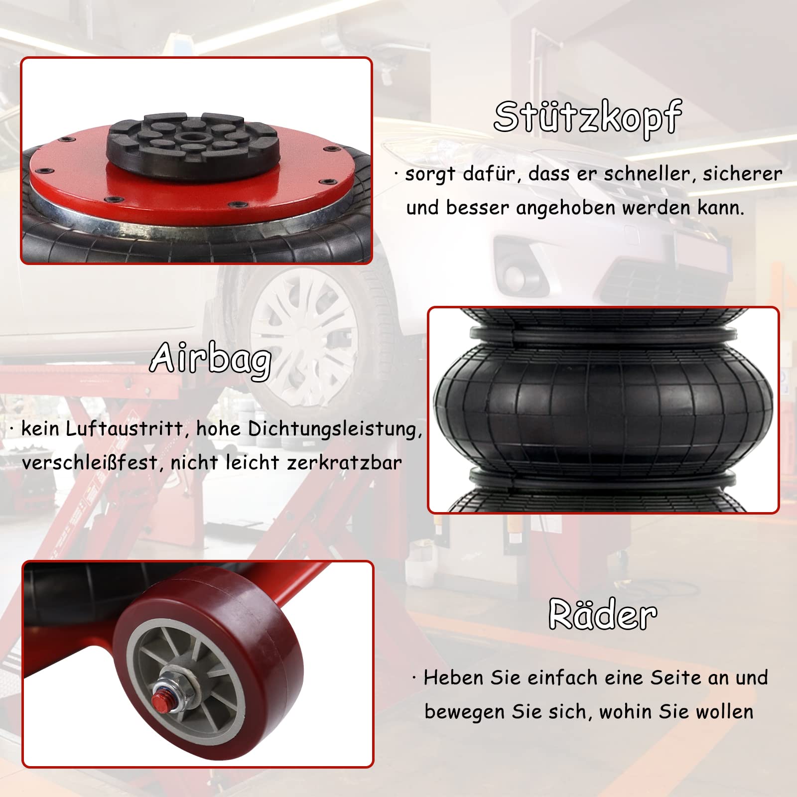 NAIZY Bolsa de Aire Jack 3T Gato neumático 6600lb Gato de Aire comprimido Gato de Aire Gato de Aire de elevación Inflable con manija Ajustable para automóvil, Rojo