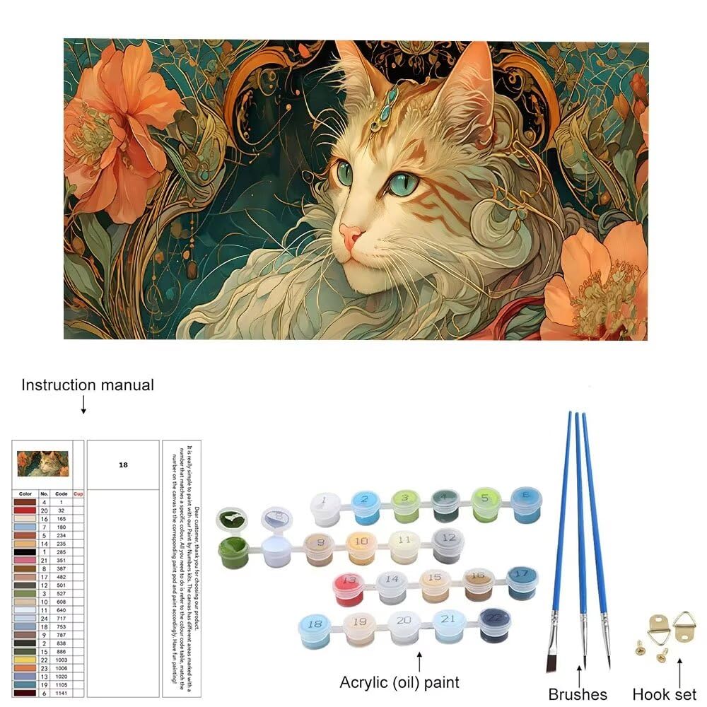 Malen Nach Zahlen Erwachsene xxl, Paint by Numbers Malen Nach Zahlen Blume Katze, DIY Geschenk Art mit Pinseln und Acrylfarben Handgemalt Ölgemälde Leinwand für Home Décor, Ohne Rahmen 80x160cm W-834