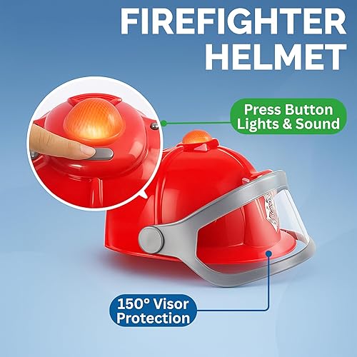 Miniatura 3 de Liberty Imports Disfraz de bombero de 12 piezas para niños, equipo de disfraz de jefe de bombero, ropa para juegos de rol, juego de juguetes con