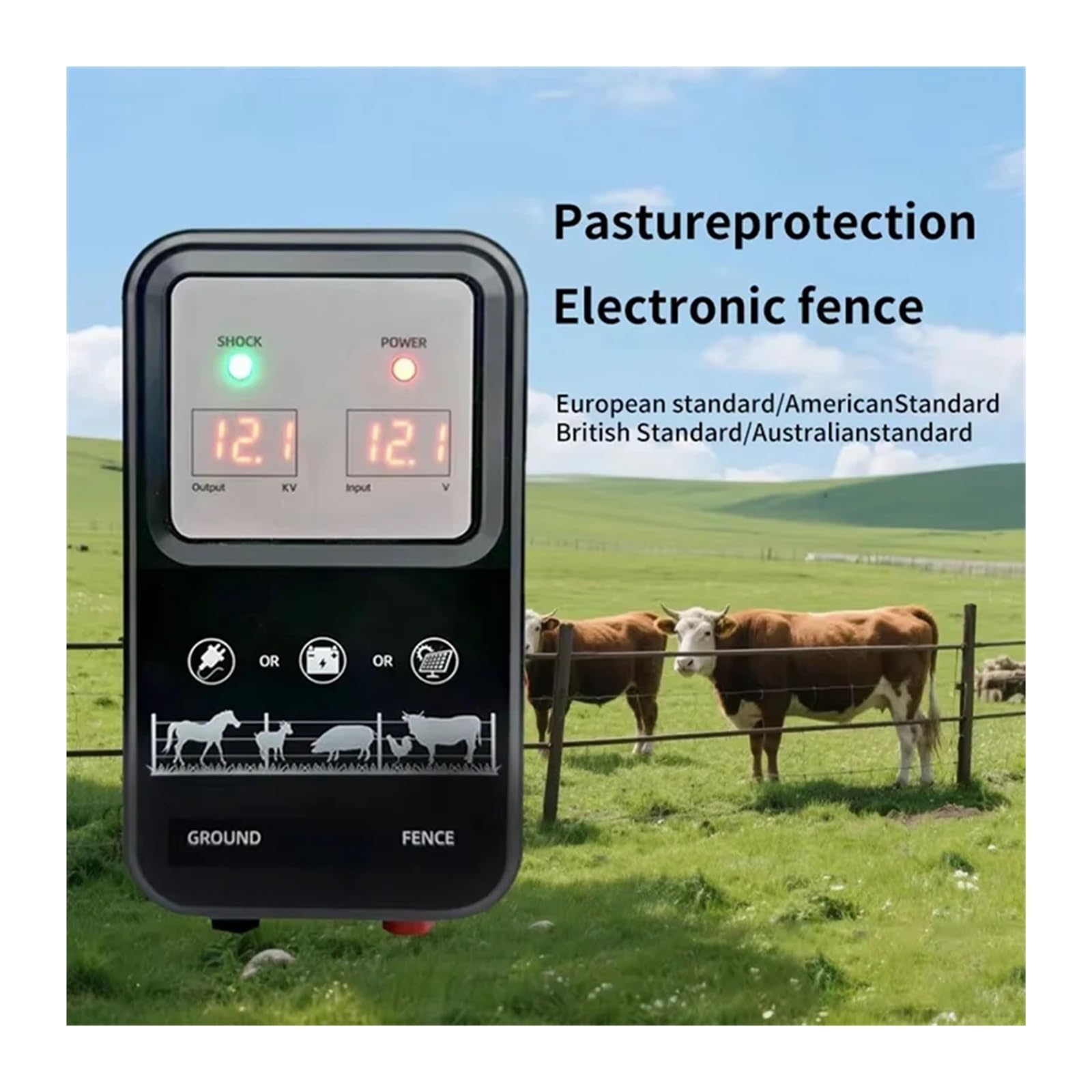 Pastor Electrico, Kit de Transformador for Cerca eléctrica de 10 km, energizador for Ganado Vacuno, ovino y equino, 12 V.