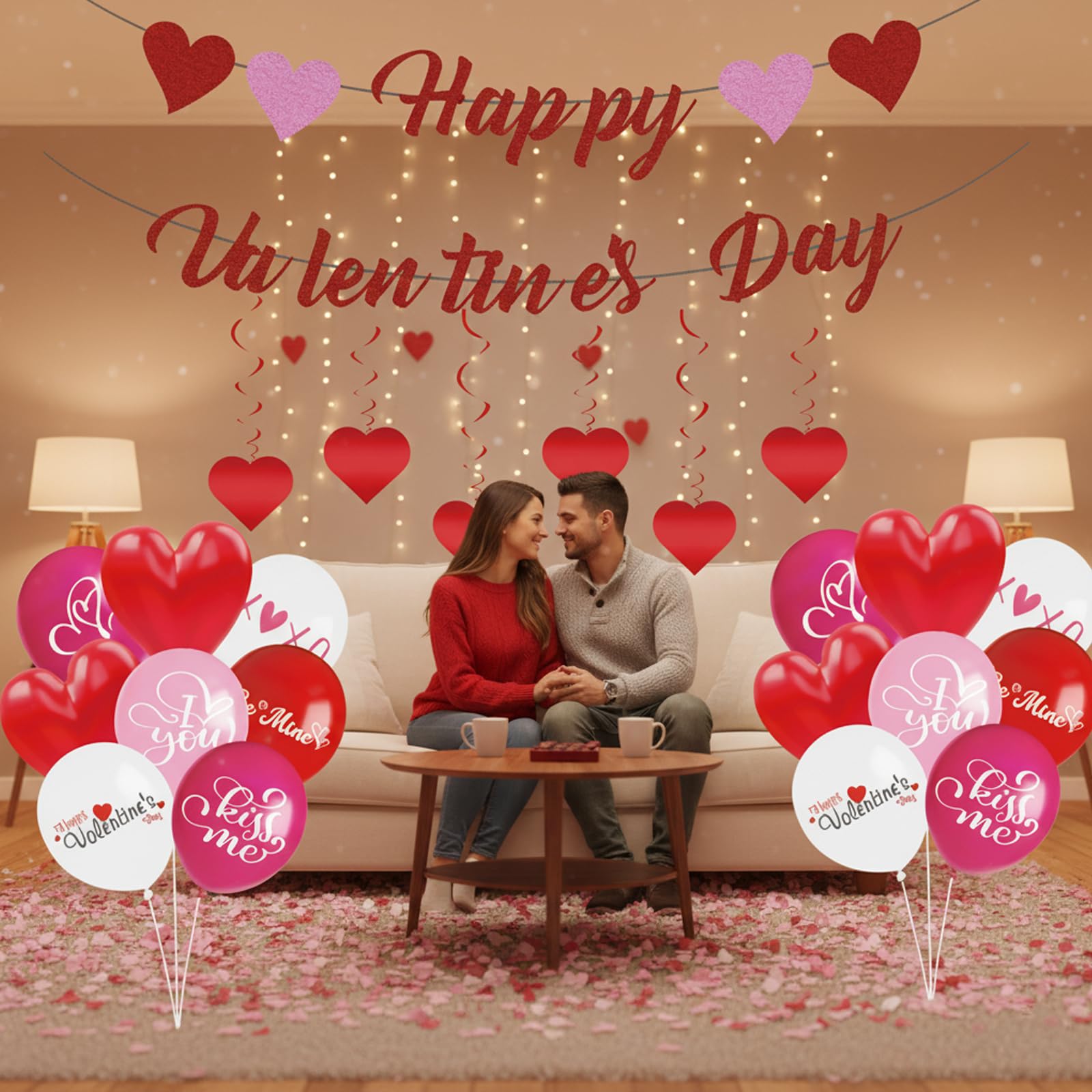24PCS Valentines Decorations Suit Red Heart Balloons Happy Valentines Day Banner Red Heart Shaped Pendant Romantic Decorations Valentine'S Day Party Decoration Wedding Supplies Accessories - Image 4