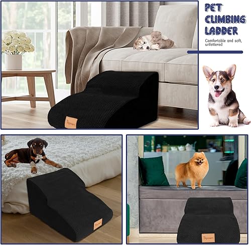 Miniatura 7 de Topmart Rampasescalones de espuma para perros de 3 niveles, peldaños antideslizantes con cubierta impermeable, escaleras extra anchas y profundas