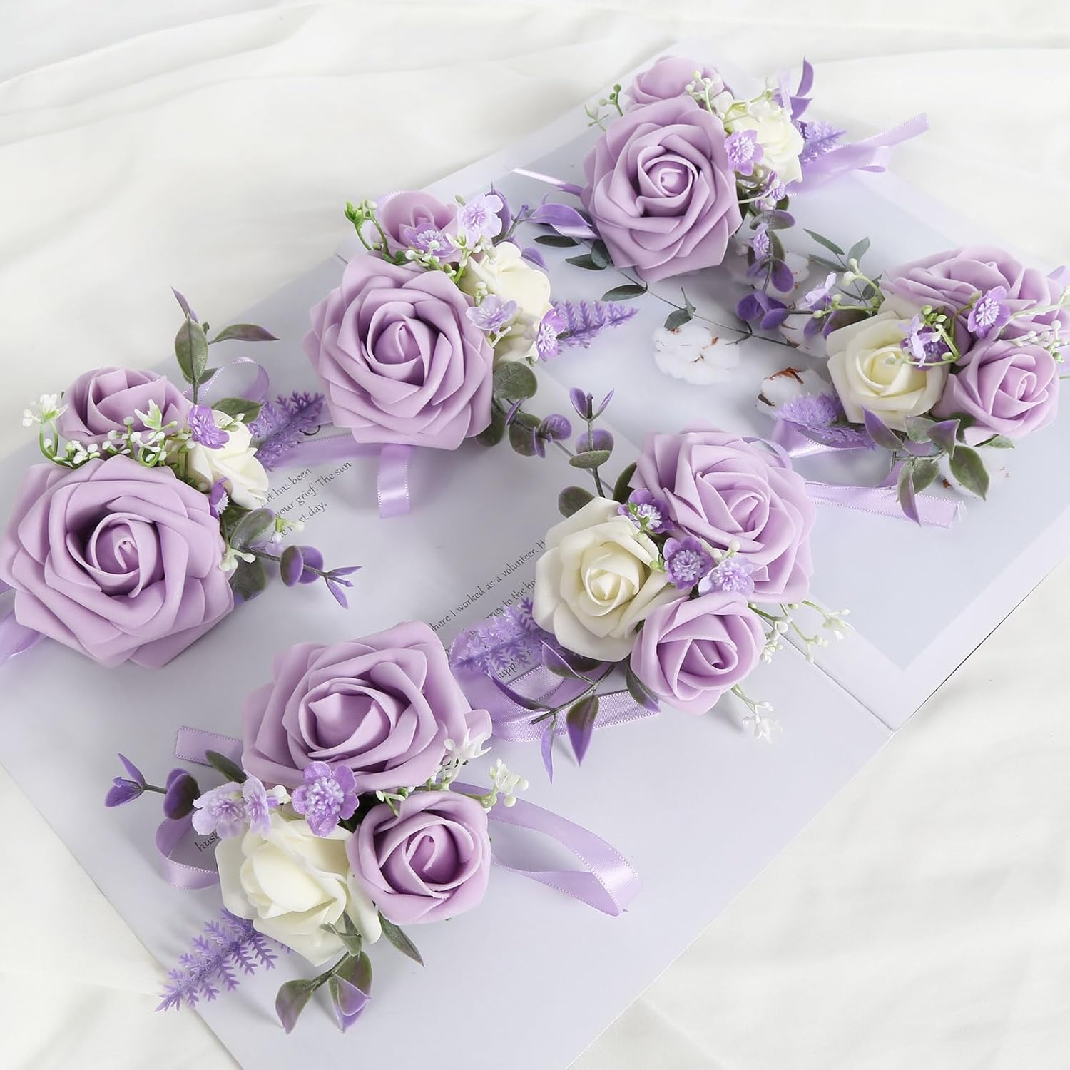 Purple Corsage for Wedding Bridesmaid Mother Grandmother, Set of 6 Prom Artificial Flower Corsage Wristlet Wristband for Women Girls Hand Flowers for Homecoming Ceremony Anniversary Suit