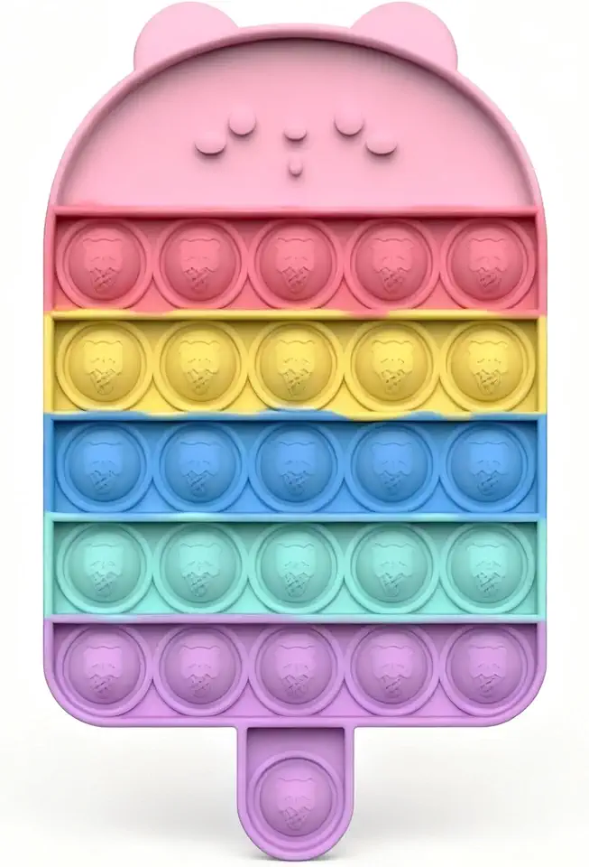 POP It Colorido Anti-Stress Brinquedo Sensorial de Bolhas de Silicone para Alívio da Ansiedade, Foco e Diversão, Reutilizável (Picolé urso)