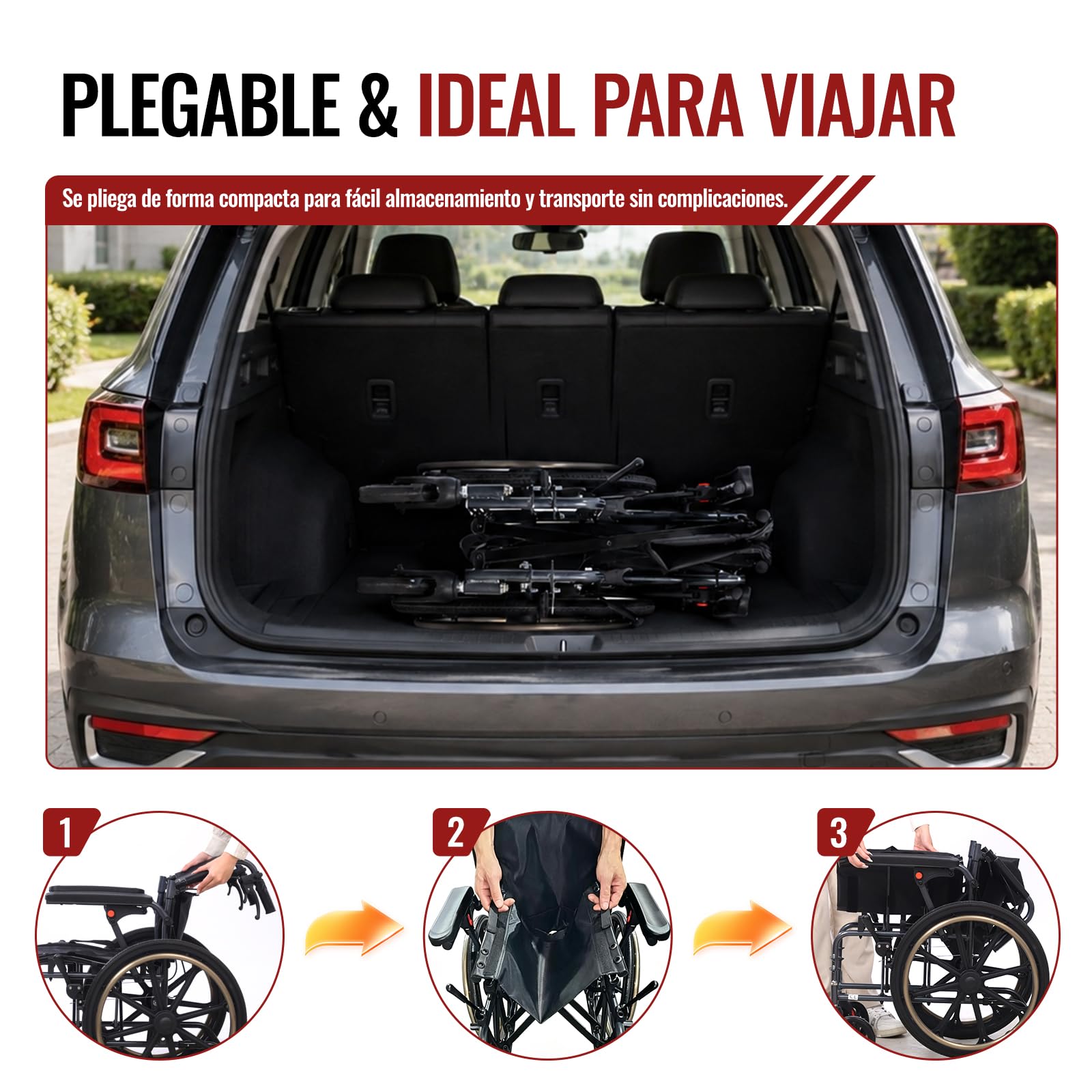 M4 Silla de Ruedas Plegable para Adulto, Ligera de 11 kg y Autopropulsada, Asiento Cómodo de 46 cm, Reposapiés Desmontables, Ruedas Antivuelco, Sistema de Doble Freno, Soporta hasta 120 kg