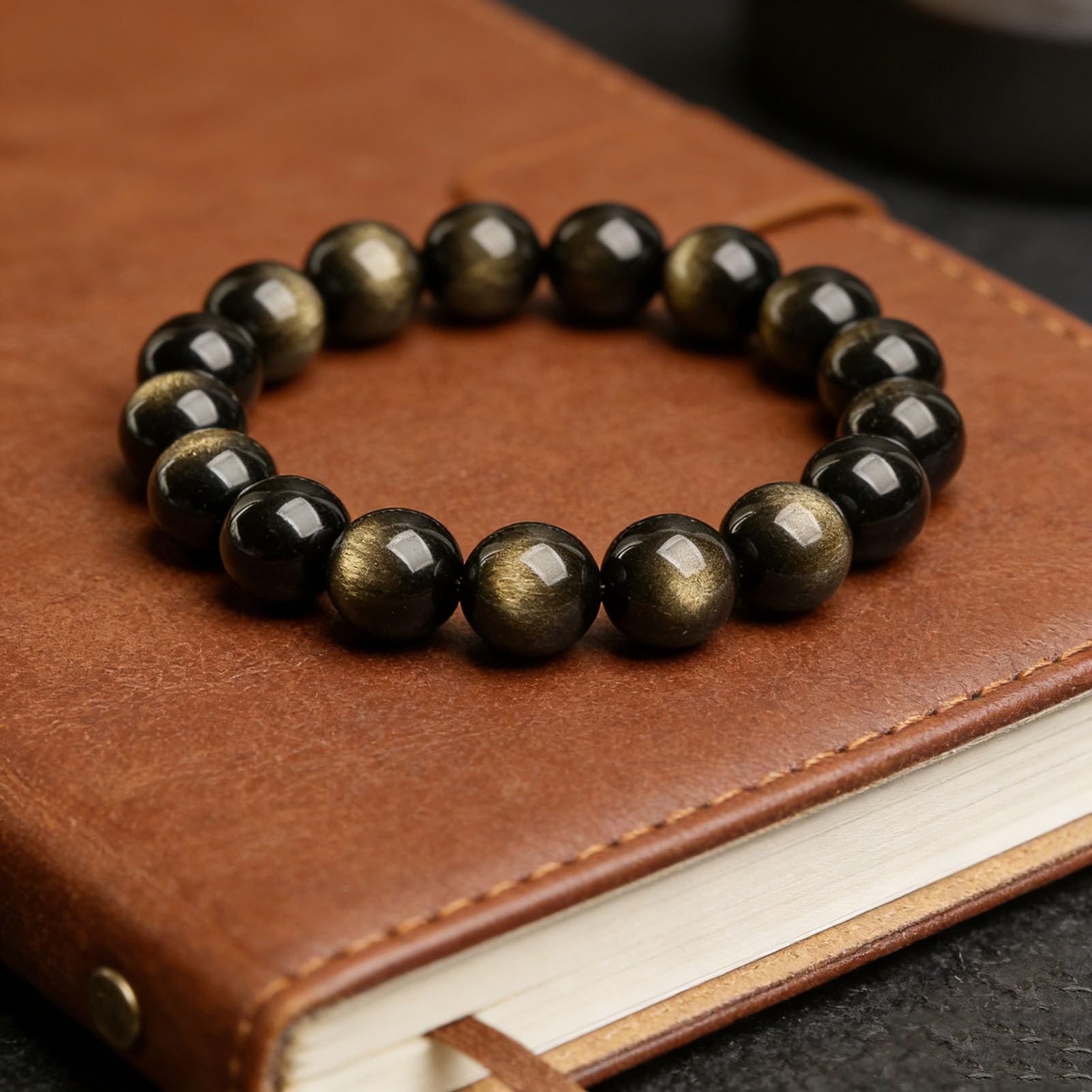 Braccialetti da Donna in Ossidiana Nera Ricchezza, prosperità, abbondanza, Braccialetto con Perline di Pietra, Braccialetto Elasticizzato, Umore Spirituale, Protezione energetica,12MM