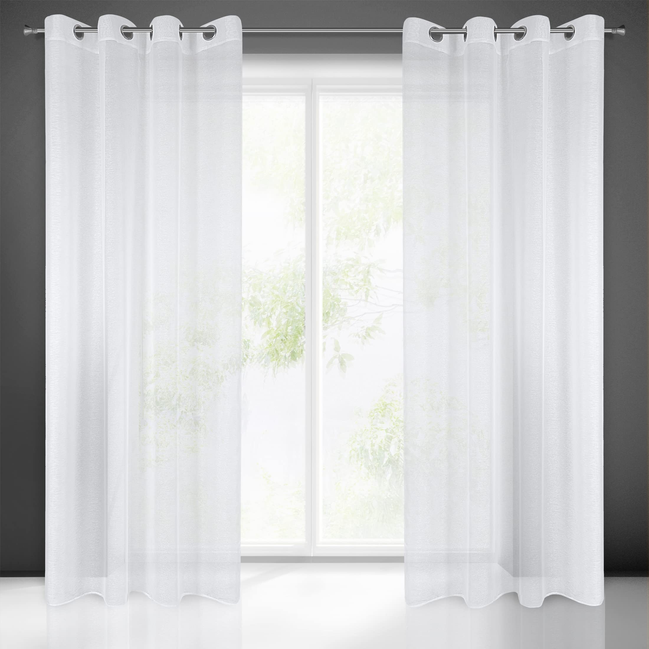 Cortina Transparente Con Ojales - 400x150 Cm - 100% Poliéster - Blanca
