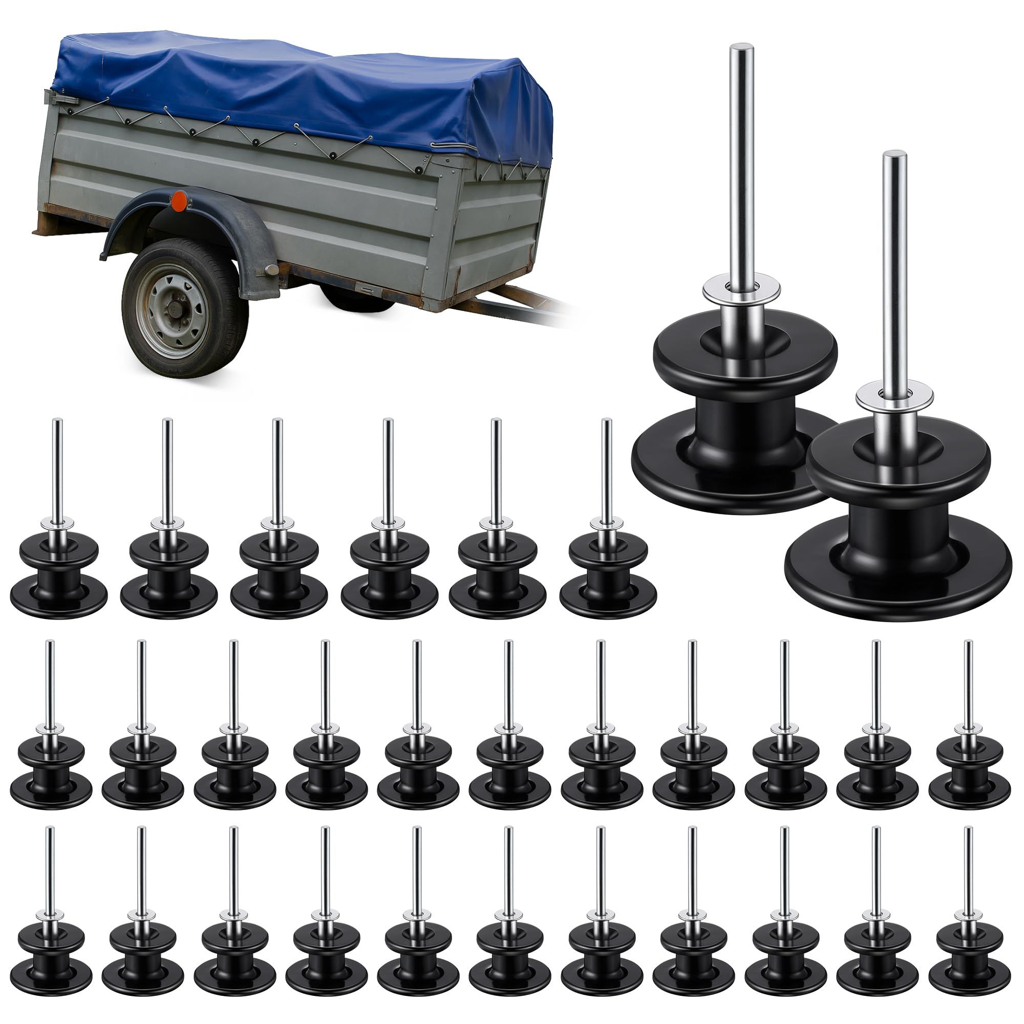 Enhon 30 Stück Planenknöpfe mit Rundhaken und Blindnieten – Robuste Befestigungshaken zur sicheren Netz- und Planenbefestigung an PKW-Anhänger, Bordwand und Abdeckplane