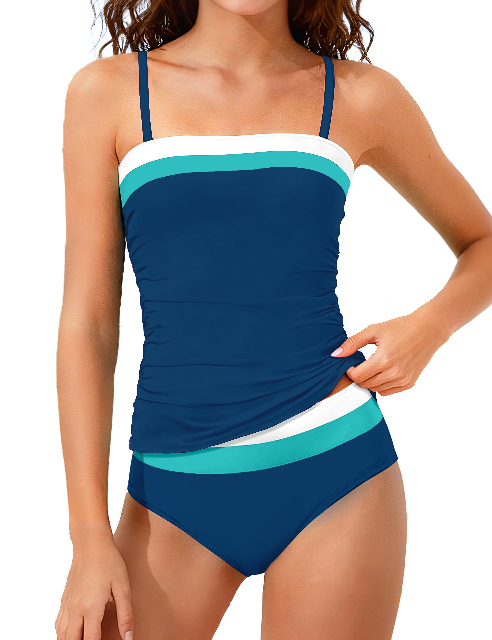 NAPU Girls Swimsuit Color Block Tankini Swimsuit Quick Dry 2 Piece Bathing Suit for Girls 9-16 Years Teens Swimwear Summer