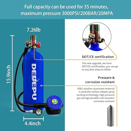 Miniatura 2 de Portable Scuba Tanks,2.3L Scuba Diving Gear,DOT Certified TanksUnderwater 30-45 Minutes Diving Tank,Bacup Air Tanks