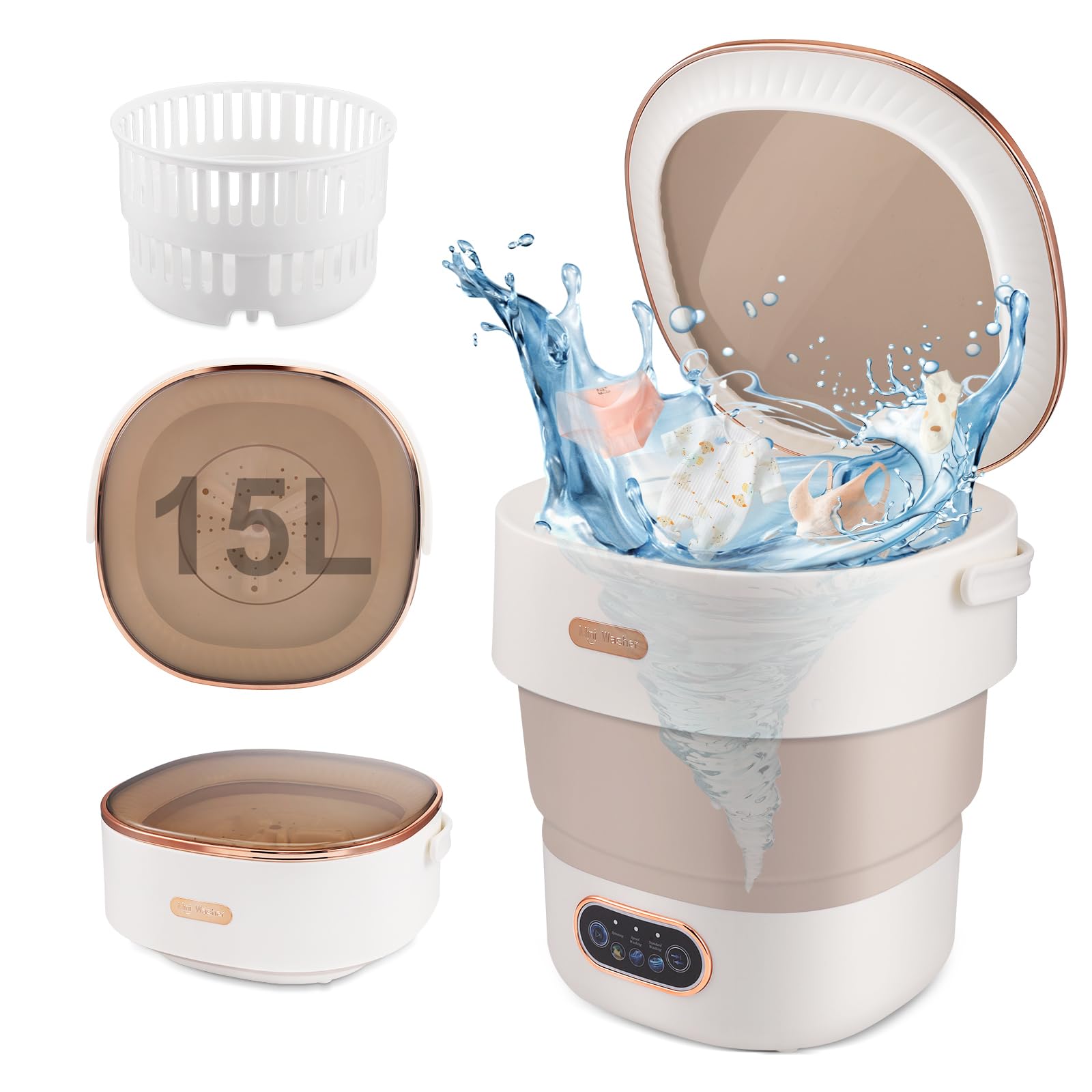 Mini-Waschmaschine, Tragbare Waschmaschine 15 l, mit Schleuderkorb, faltbare Waschmaschine für Unterwäsche, Baby- und Kleinwäsche, geeignet für Zuhause, Wohnungen, Wohnheime und Hotels
