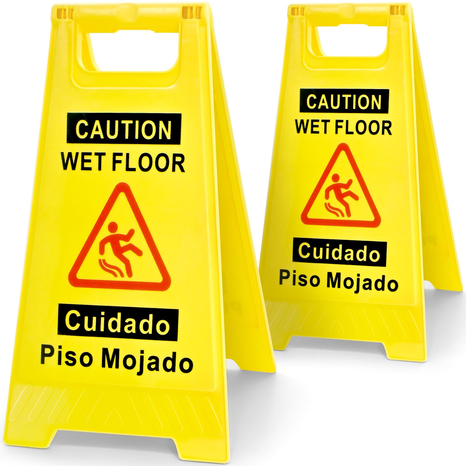 Photo 1 of YOLNEXI 2 Pack Caution Wet Floor Sign, 17.5" Height, Bright Yellow, Double-Sided A-Frame Safety Caution Sign Commercial, Bilingual Caution Message