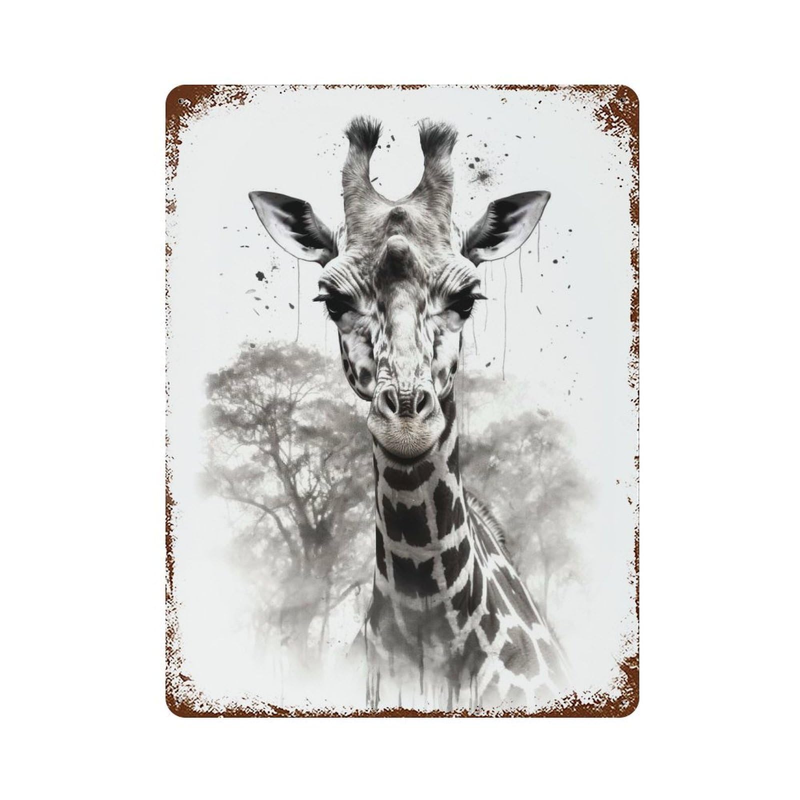 Giraffe Beauty Black Ink Decorative Tin Sign 15.7"x11.8", Farmhouse Wall Decor for Living Room, Hallway And Home Decor