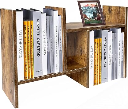 Meikuler Desktop Shelf Organizer, Adjustable Wood Display Desk Shelf, Office Storage Rack Tabletop Bookshelf Multipurpose Shelves for Home Decor, Office, Gifts Brown