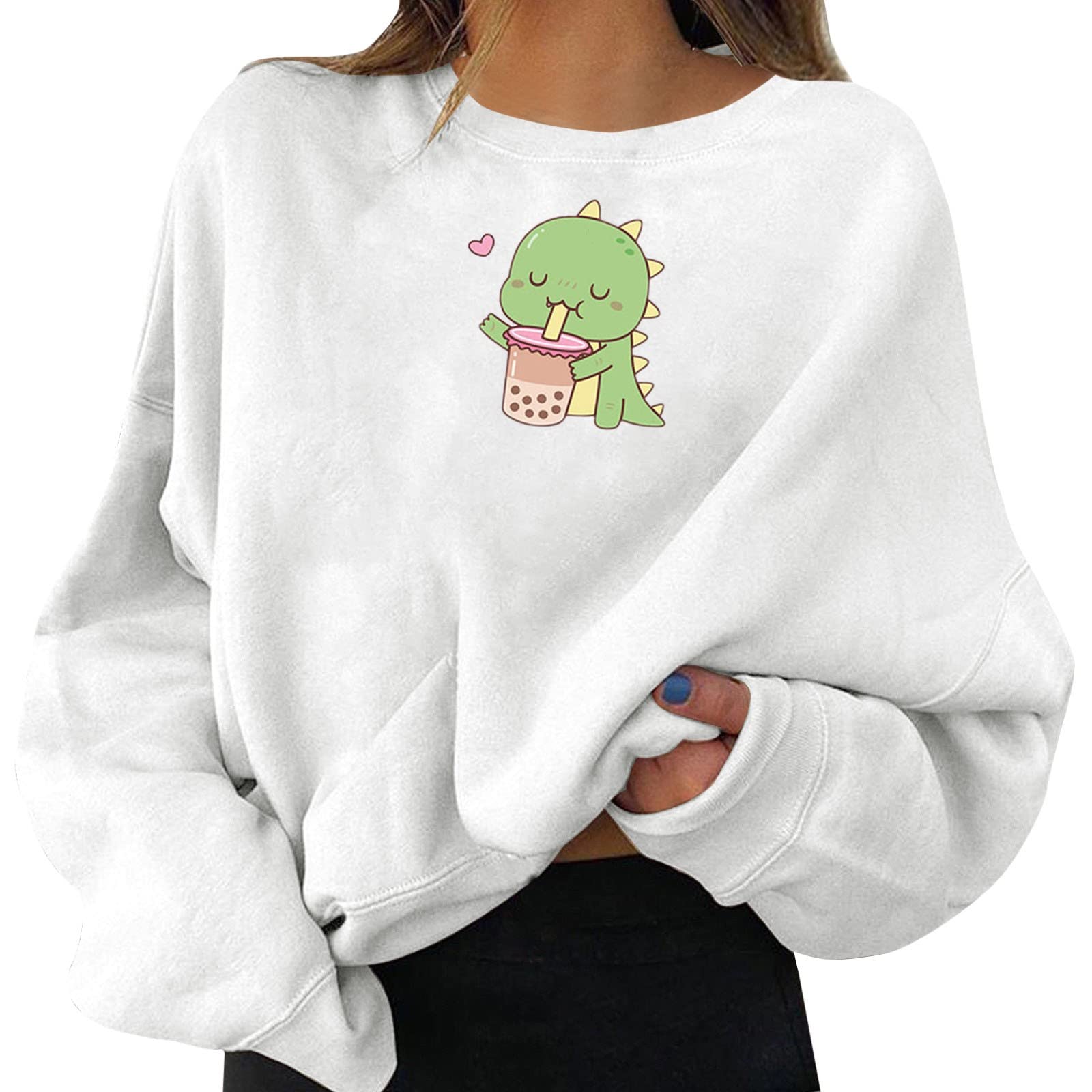 ZpervobaWomen's Pullovers Fun Graphic Print Round Neck Long Sleeve Sweatshirt Tops Cowl Neck Side Slit Pockets Hoodie