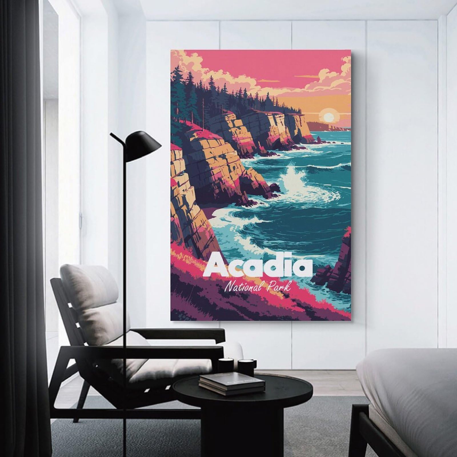 Junmoney Acadia National Park Coastal Landscape Art Hanging Wall Art 24x36inch(60x90cm), for New Homes, Bedrooms Or Workspaces, Thoughtful Wall Decor for Art Lovers